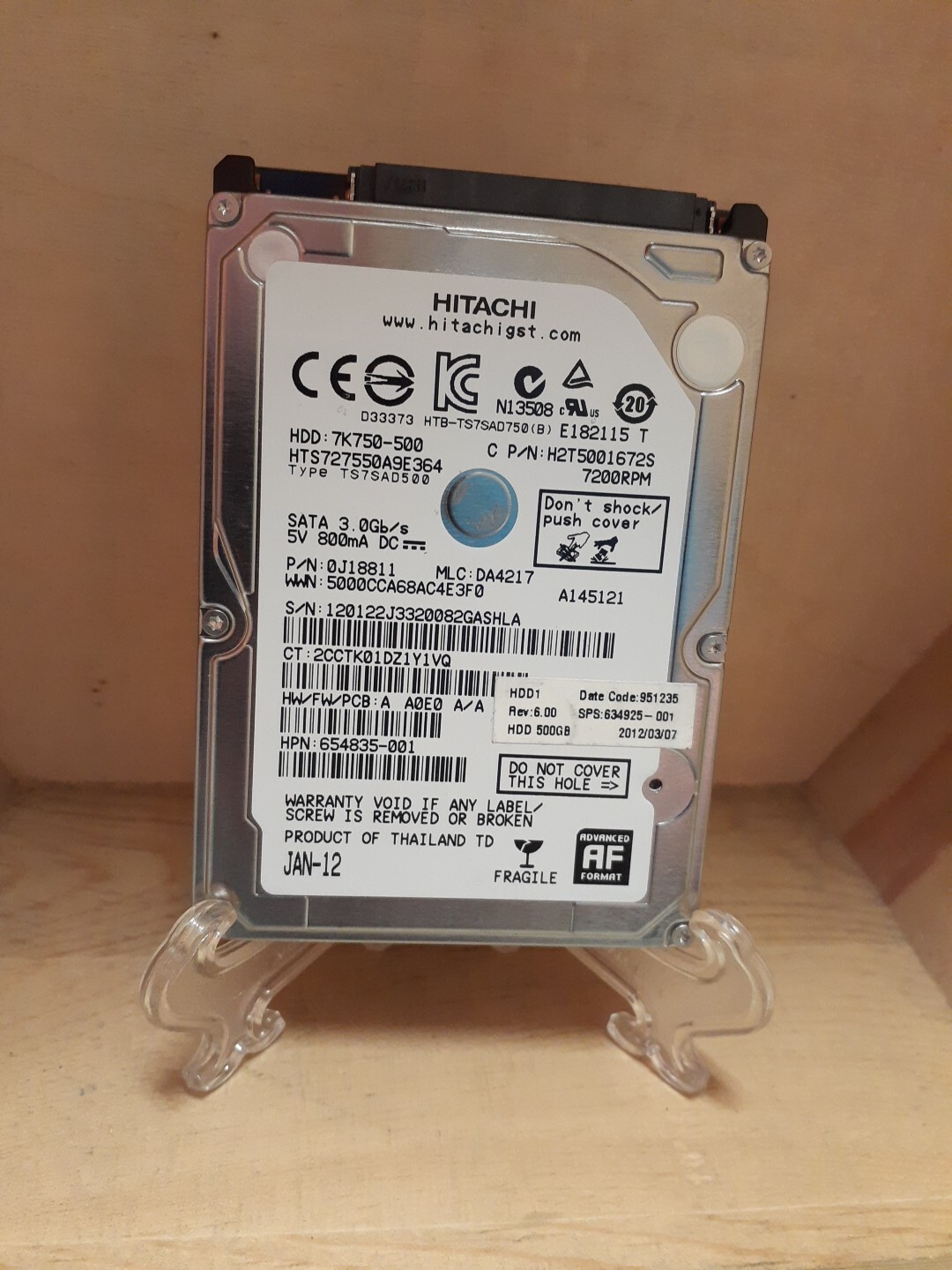 Hitachi 7K750-500 HTS727550A9E364 500GB SATA II 2.5″ Hard Drive 654835-001