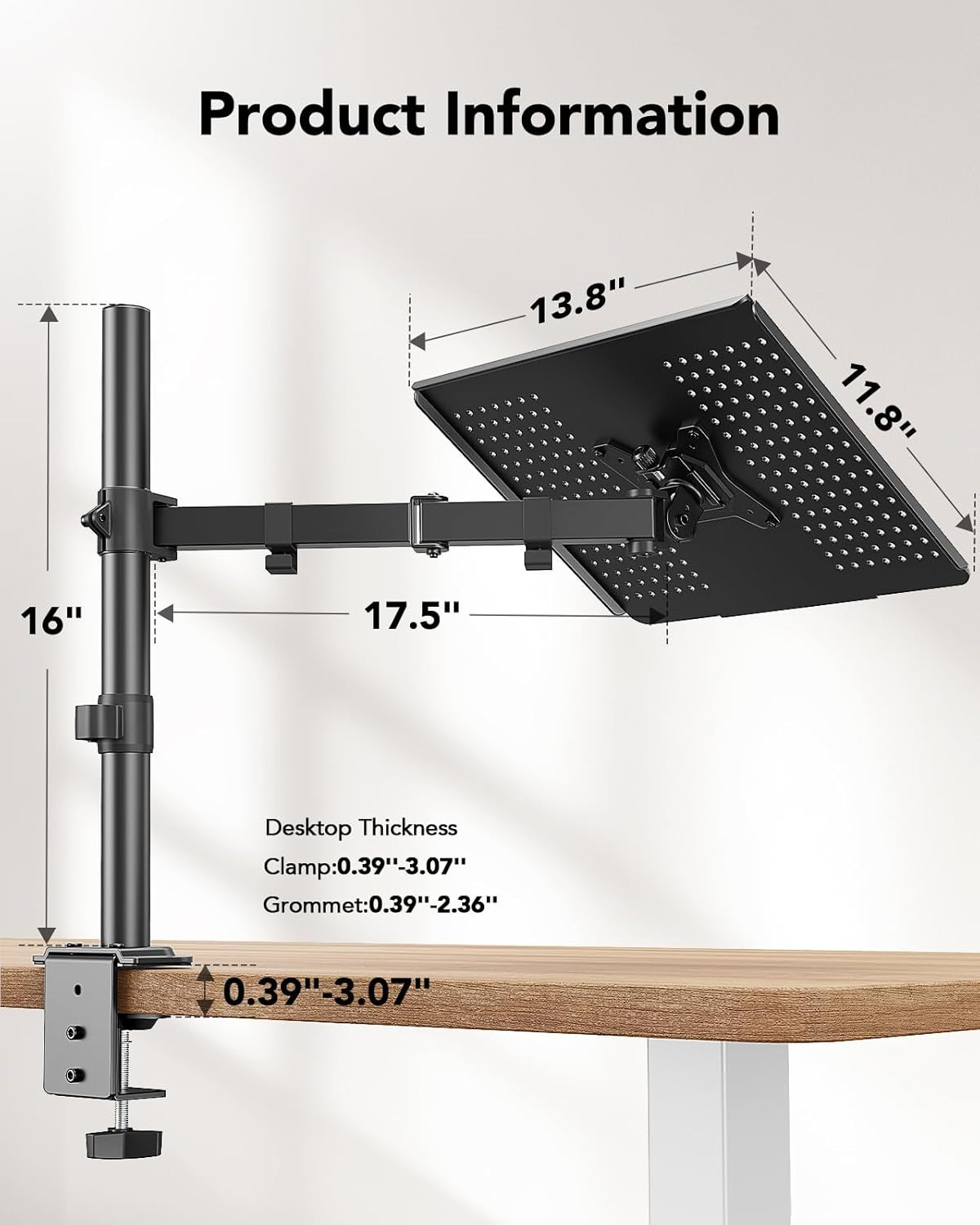 HUANUO Laptop Desk Mount – 17′ to 32′ Monitor Arm, Ventilated Tray