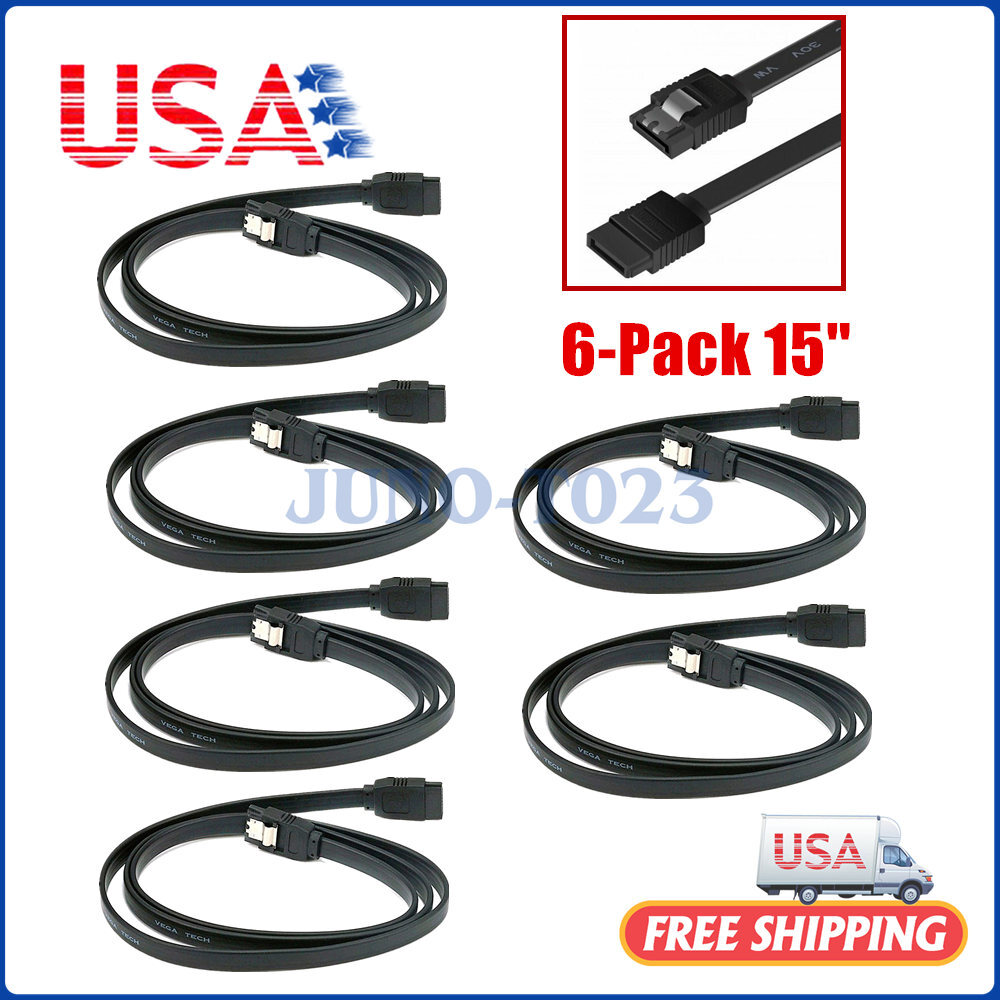 6x Pack 15” SATA III Cables Straight to Straight Angle SSD HDD Hard Drive Black