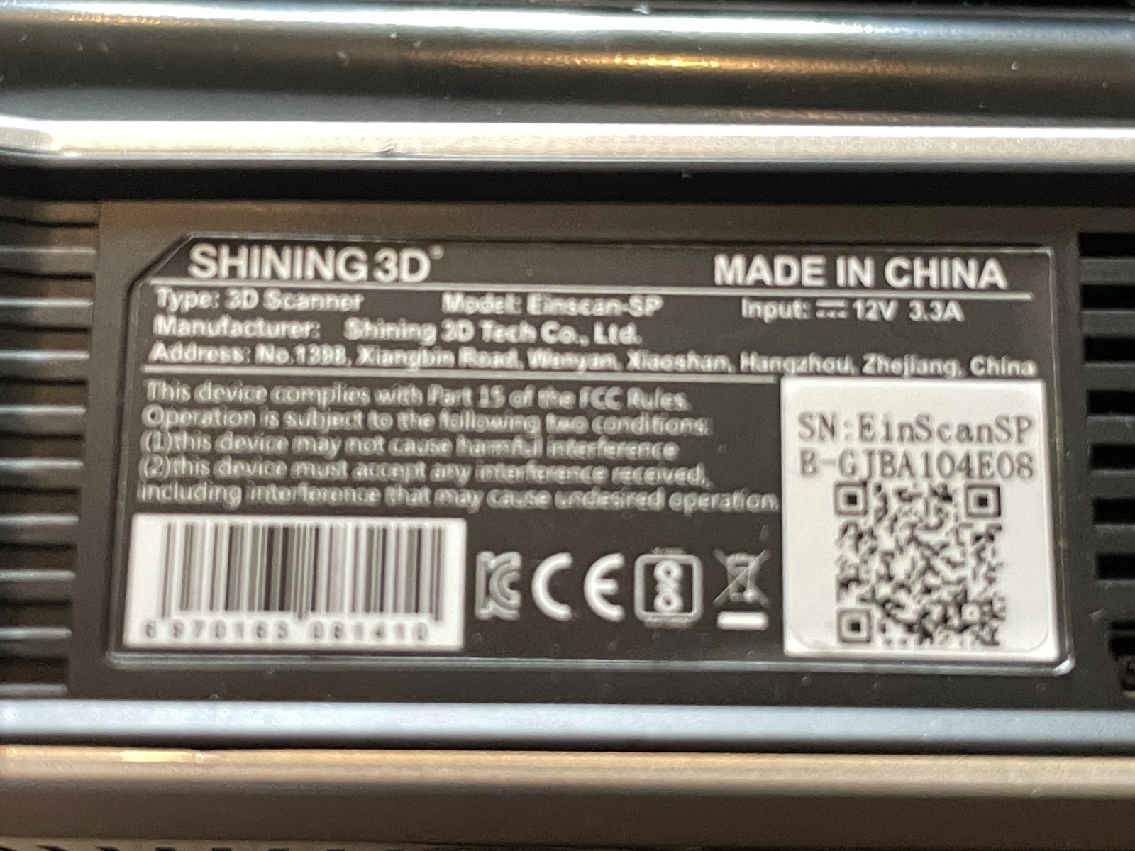 Shining 3D EinScan-SP Platinum 3D Scanner with Turntable / All Cables Incl