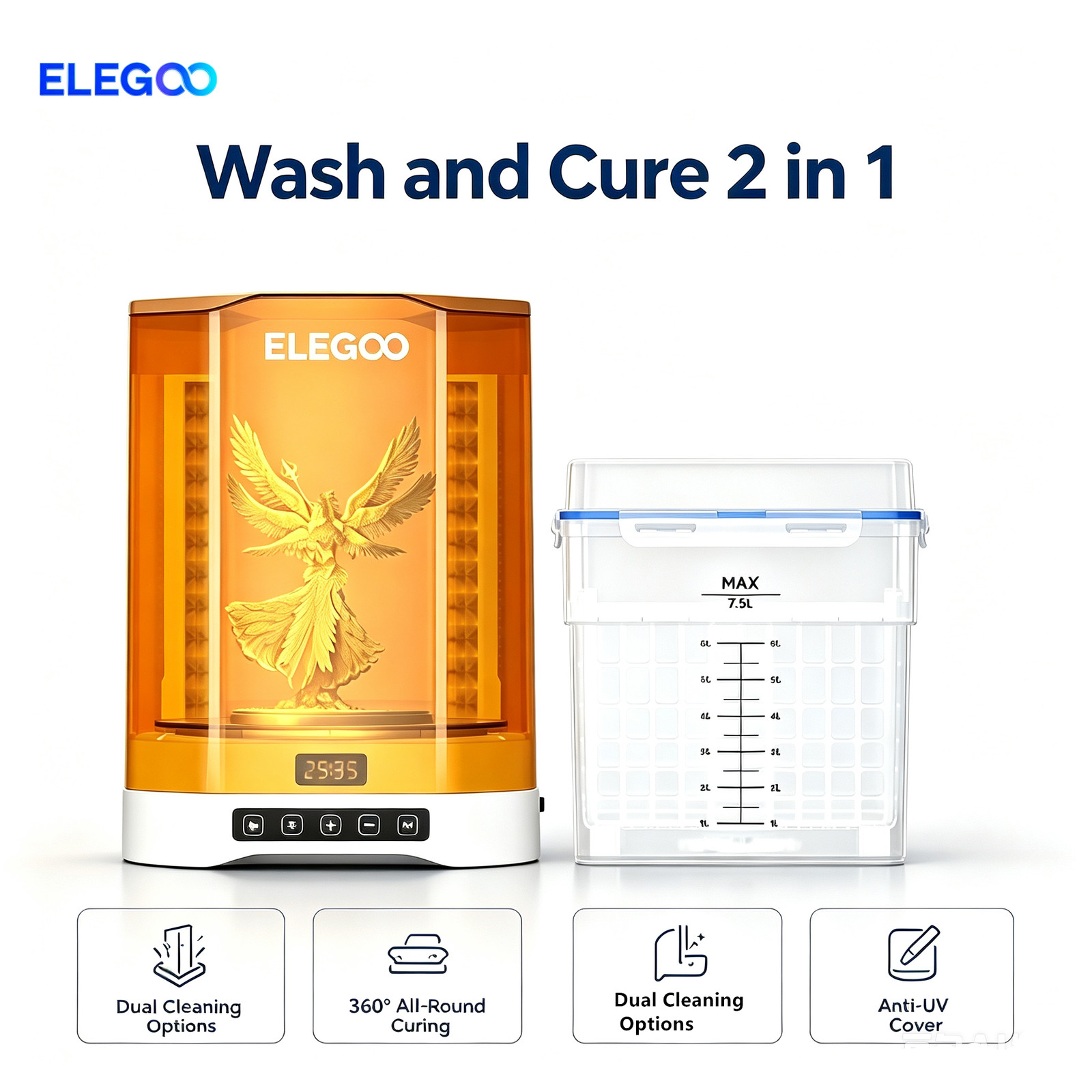 ELEGOO Mercury Plus V3.0 Wash and Cure Station 7.5 L 360° All-Round Curing