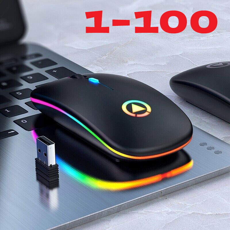 2.4GHz Wireless Optical Mouse USB Rechargeable RGB Cordless Mice For PC Laptop