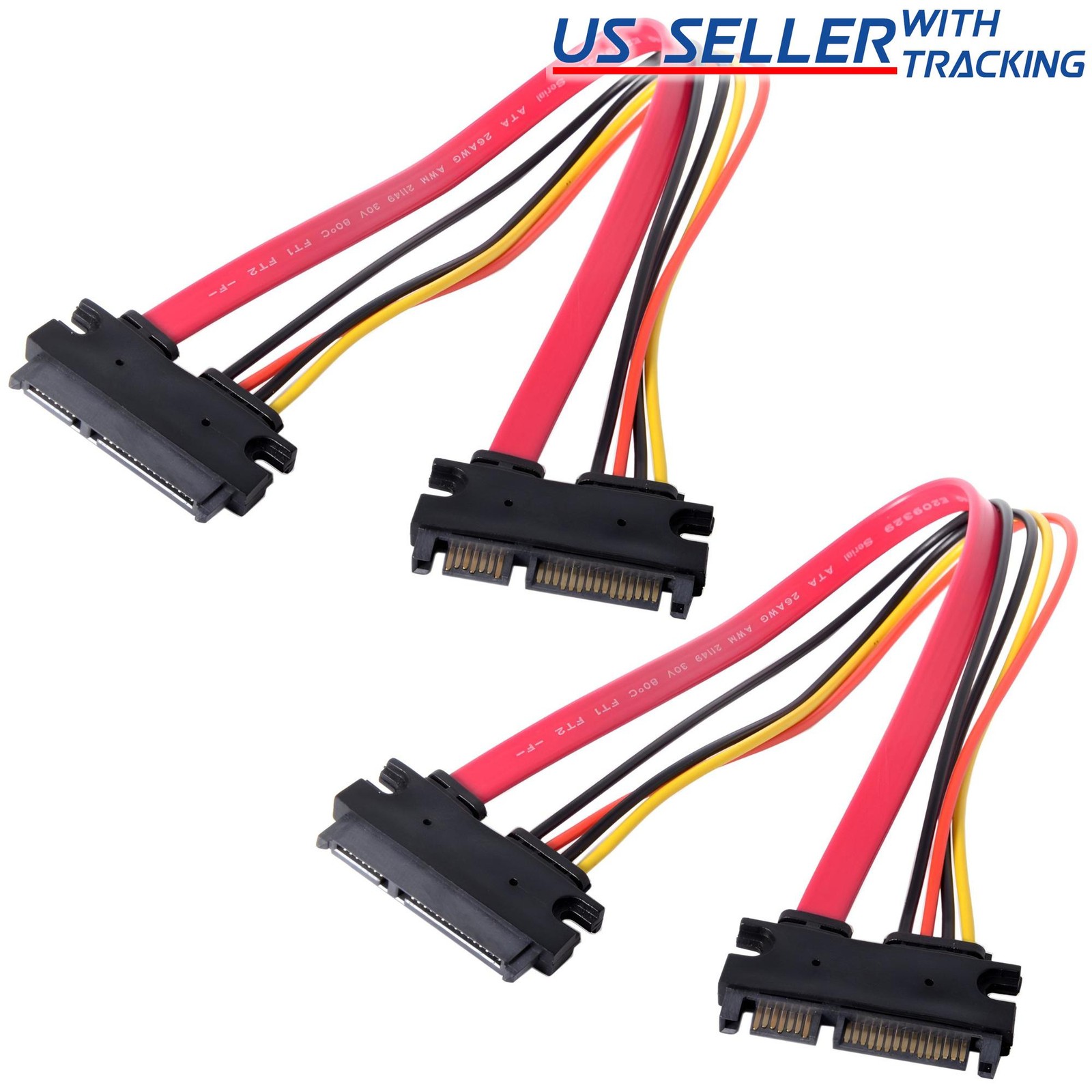 2pcs 12” Male to Female 7+15 Pin Serial SATA Data Power Combo Extension Cable