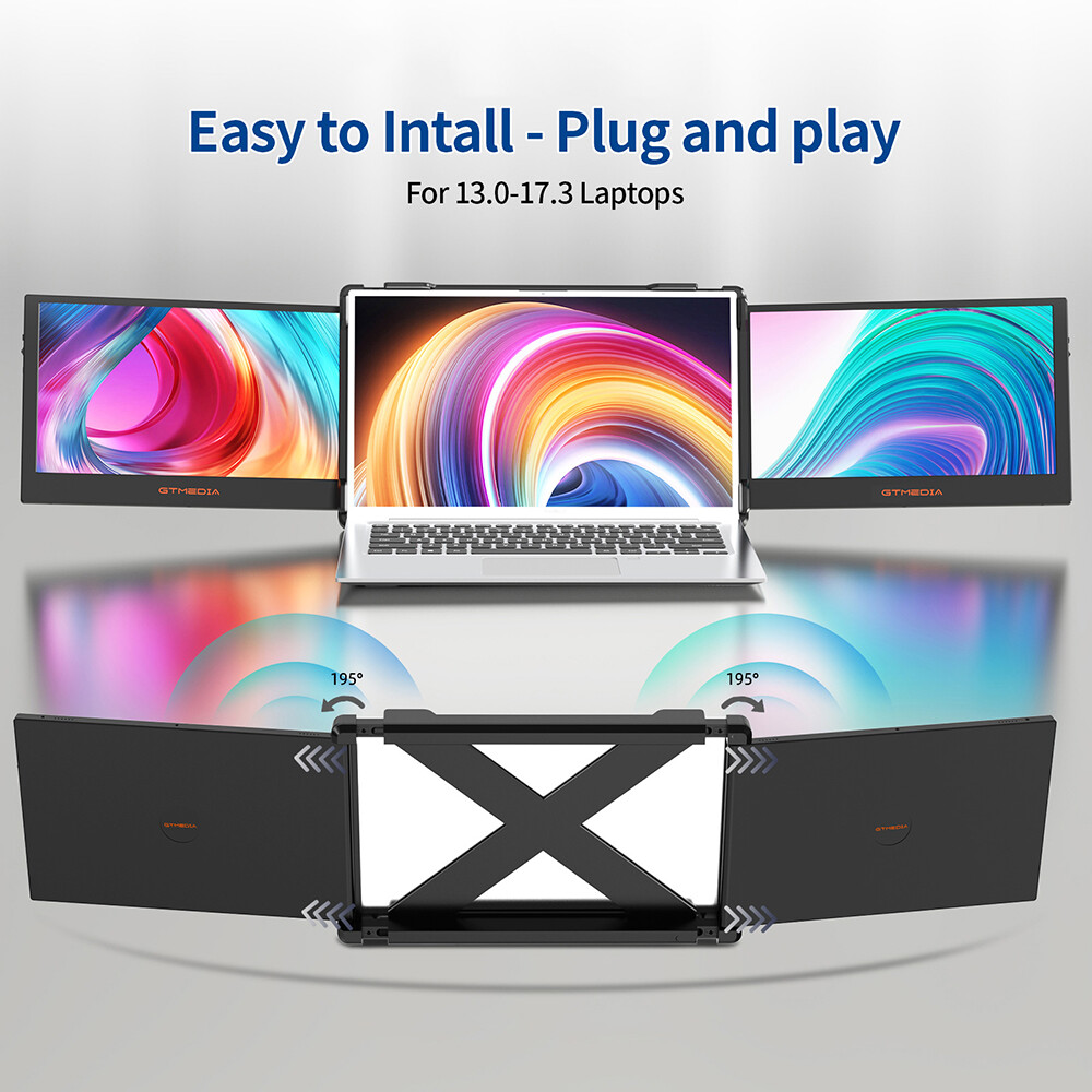 Tri-fold Portable Monitor IPS Dual Screen FHD Laptop External Display HDMI USB-C