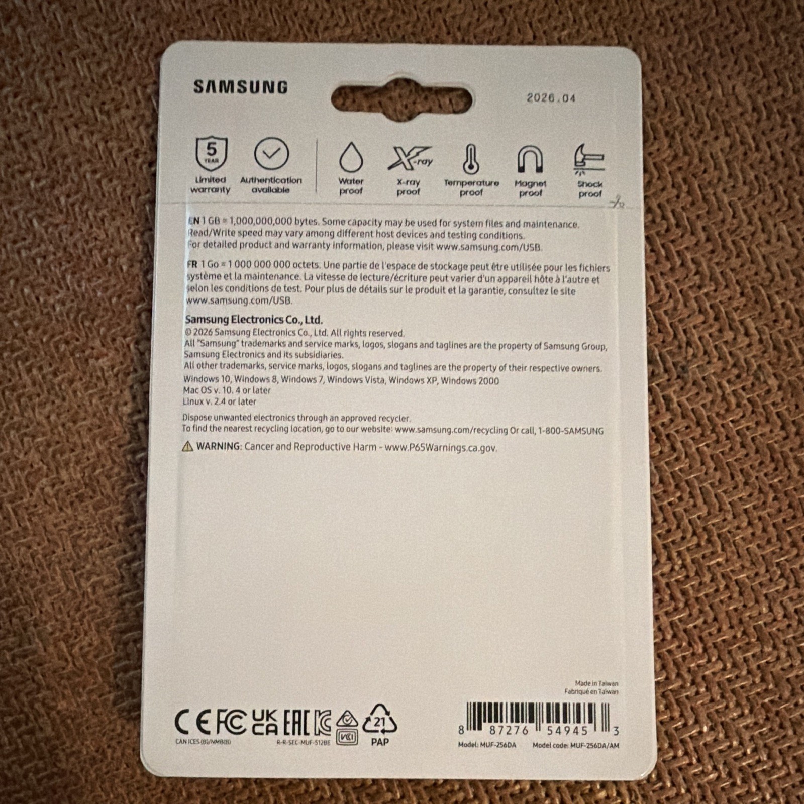 (2026) NEW Samsung 256GB USB-C Type-C Flash Drive Blue 400MB/s Waterproof