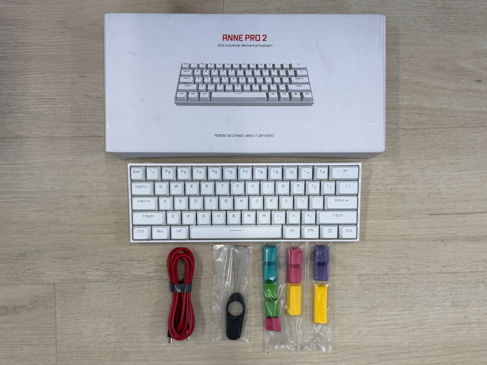 Anne Pro 2 60% Wired Wireless White Mechanical Keyboard RGB Gateron Brown