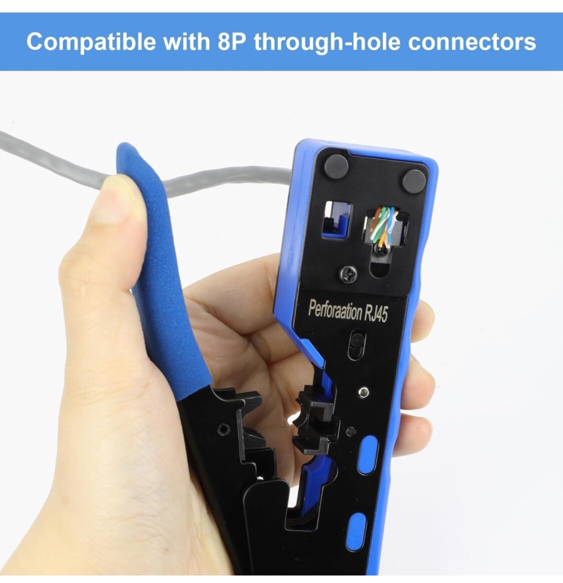 RJ45 pass through Crimp Tool Kit with Tester, Wire Stripper, 20 Cat6 Connectors