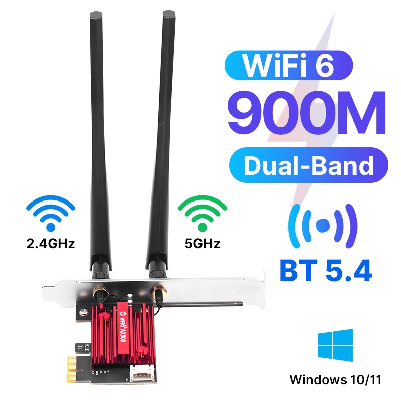 WiFi 6 PCIe Card for Desktop AX900 Dual Band Wireless Bluetooth Gaming Adapter