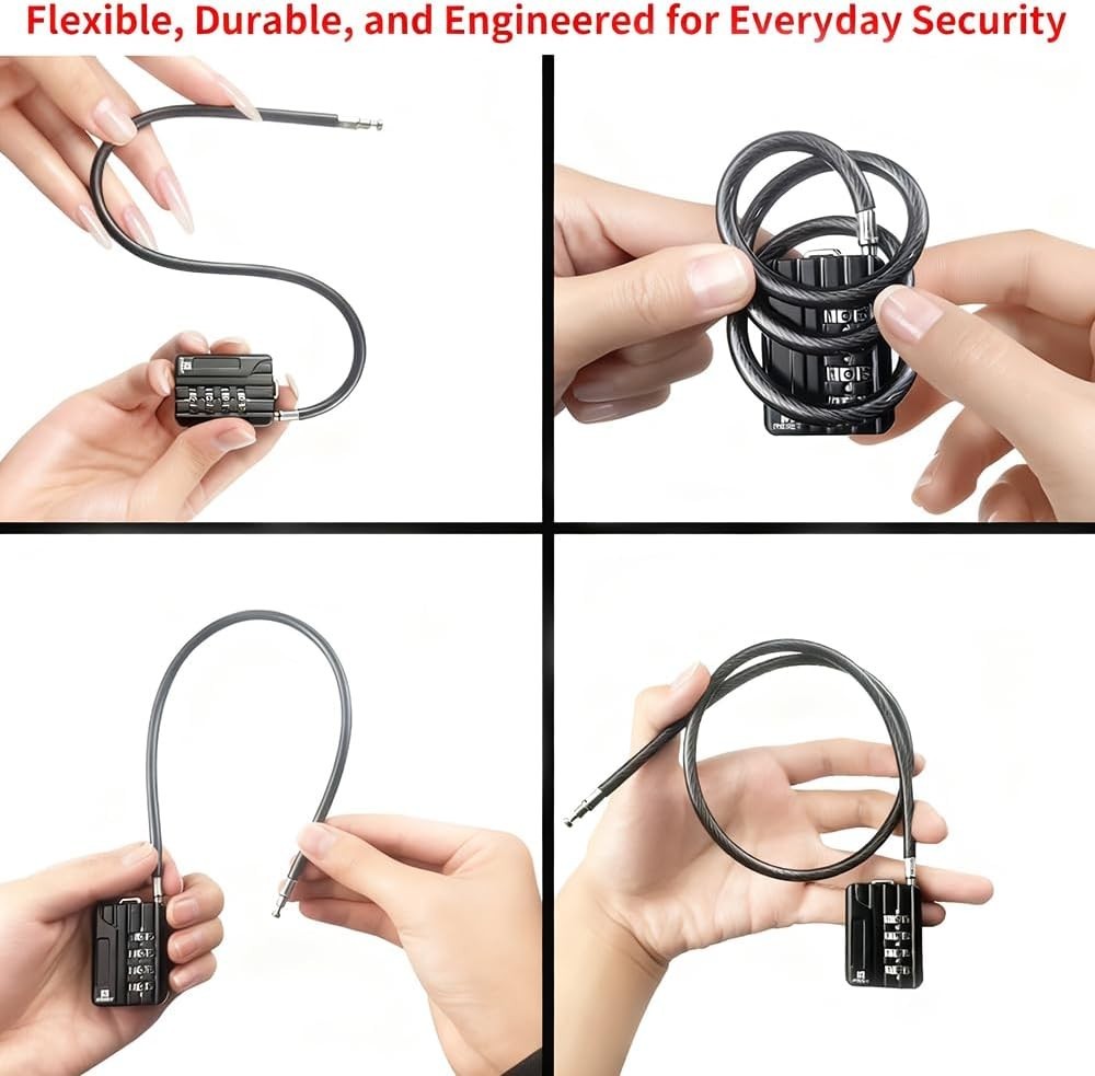 201 4-Digit Cable Padlock, 20 in 50cm 5mm Cable Loop, 1 Pack | 20 in 50cm fle…
