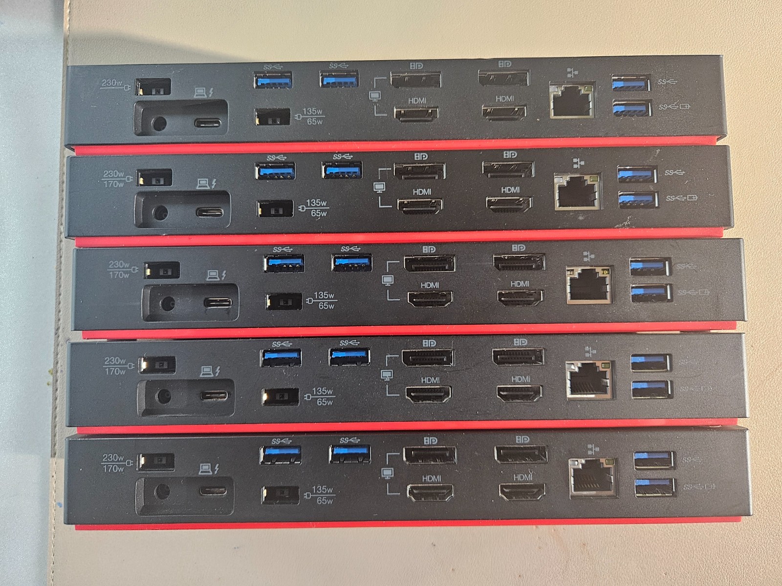Lot of 5 Lenovo 40AN Docks with 135W Power Thunderbolt 3 Cable 40AN0135US Tested