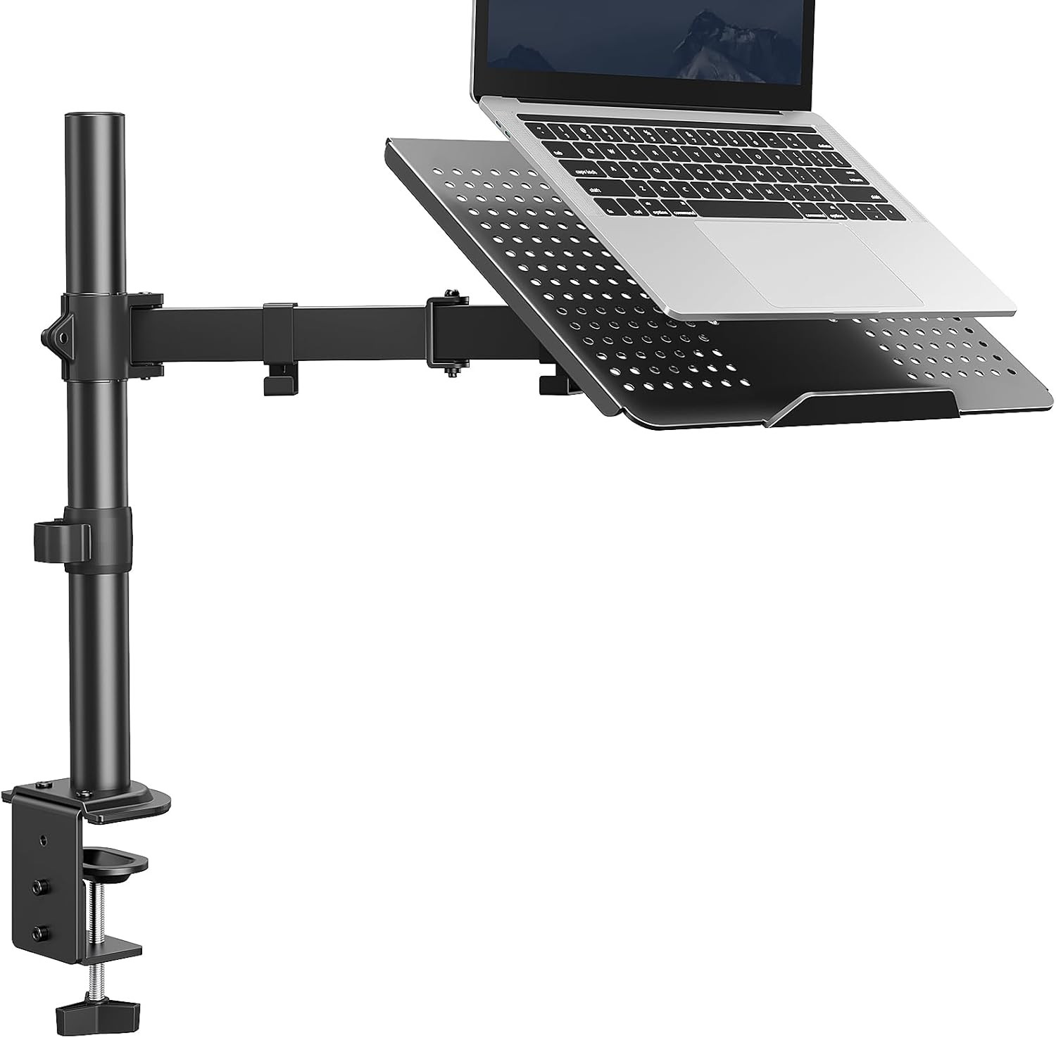 HUANUO Laptop Desk Mount – 17′ to 32′ Monitor Arm, Ventilated Tray