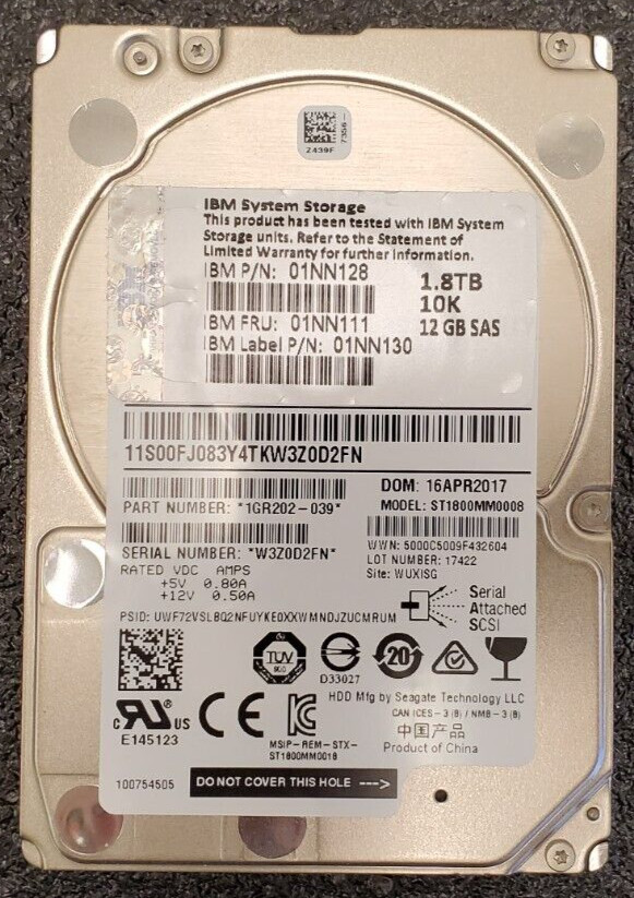 IBM 1.8TB 10K 12Gbps 2.5″ SAS HARD DRIVE 01NN128