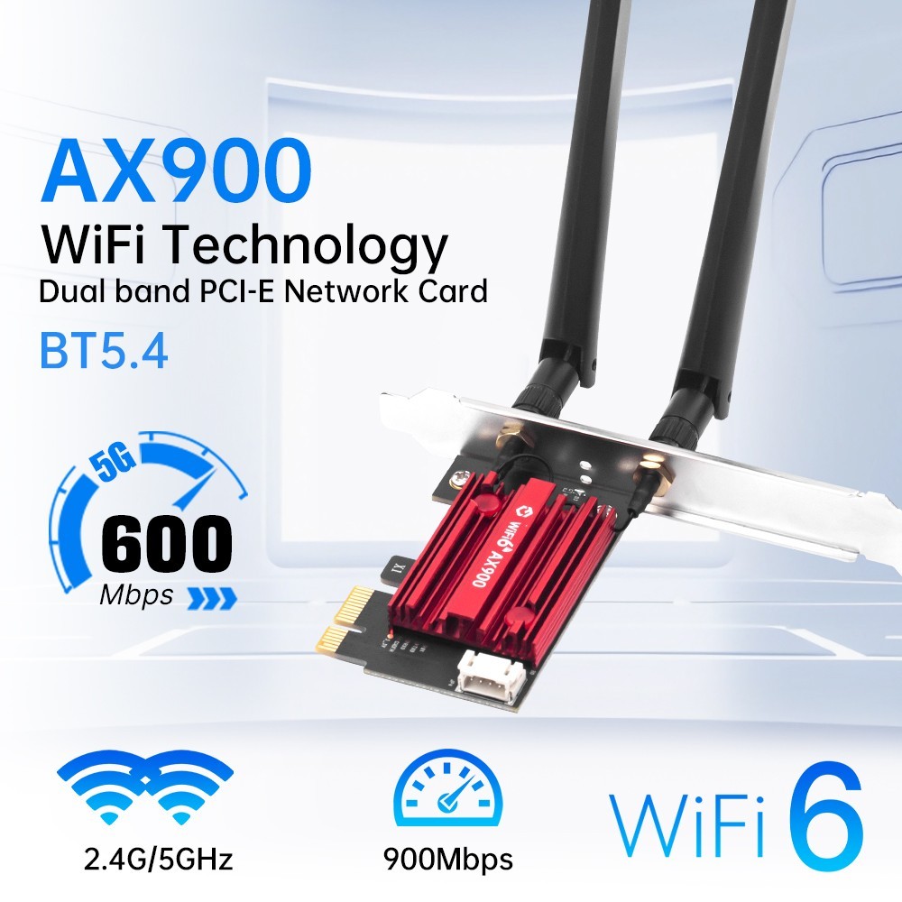 WiFi 6 Card AX900 900Mbps Dual Band PCIe Wireless Adapter Bluetooth 5.4 for PC