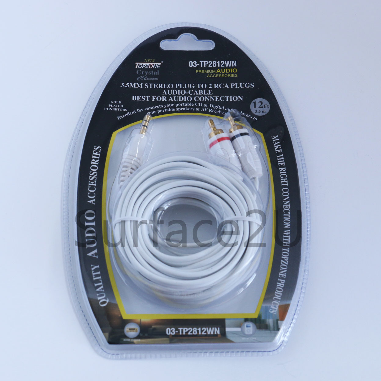 3.5mm Stereo Plug to 2 RCA Male Gold Plated AUX Audio Cable Extra Long 144″ 12FT