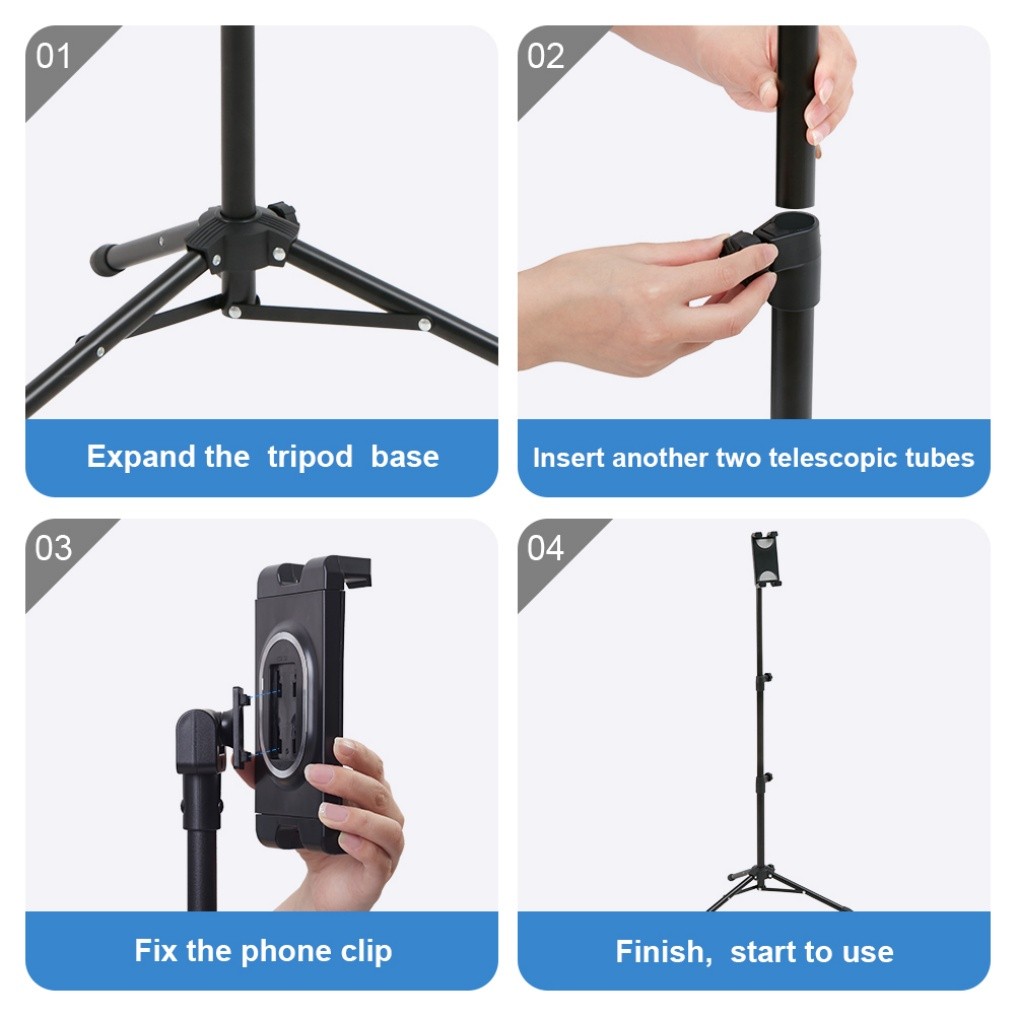 Strong Floor Bed Stand Tripod Mount Holder for Phone IPAD Pro 4.5”-12.9” Tablet