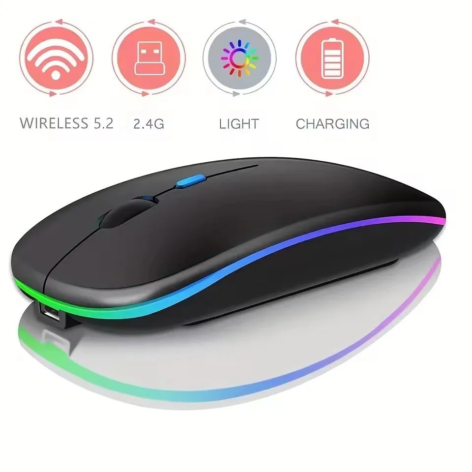 2.4GHz Wireless Optical Mouse USB Rechargeable RGB Cordless Mice For PC Laptop