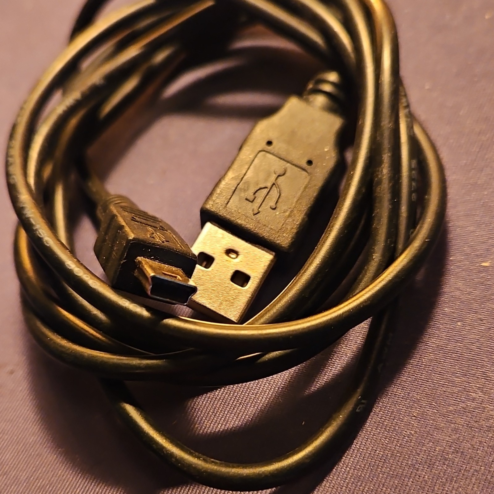 USB-A Male to Mini-USB Mini-B Male Round Cable Black Less Than 10 ft