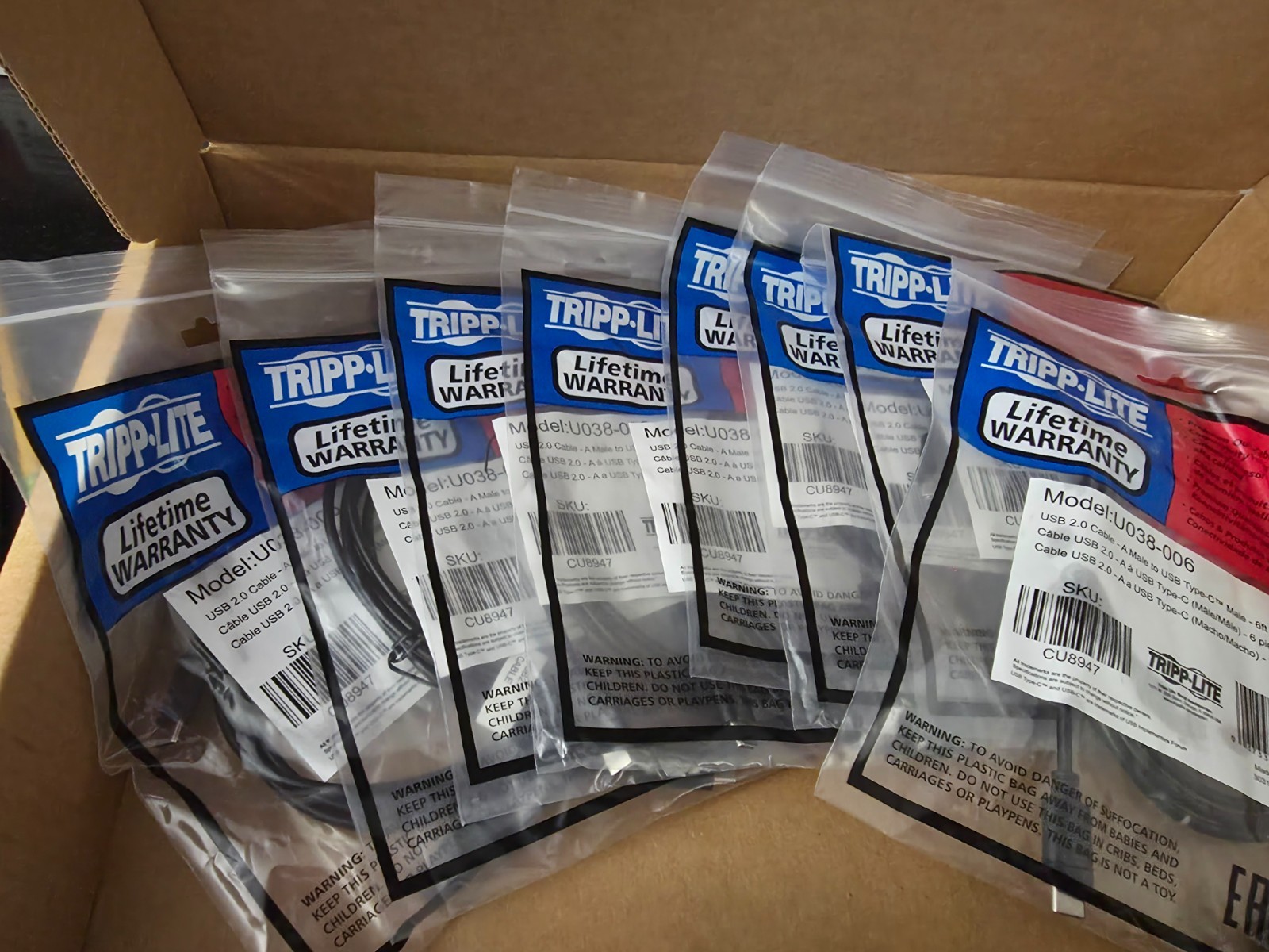 Lot of 8 Tripp Lite USB 2.0 Type A Male to USB C Male 6 Foot Cables