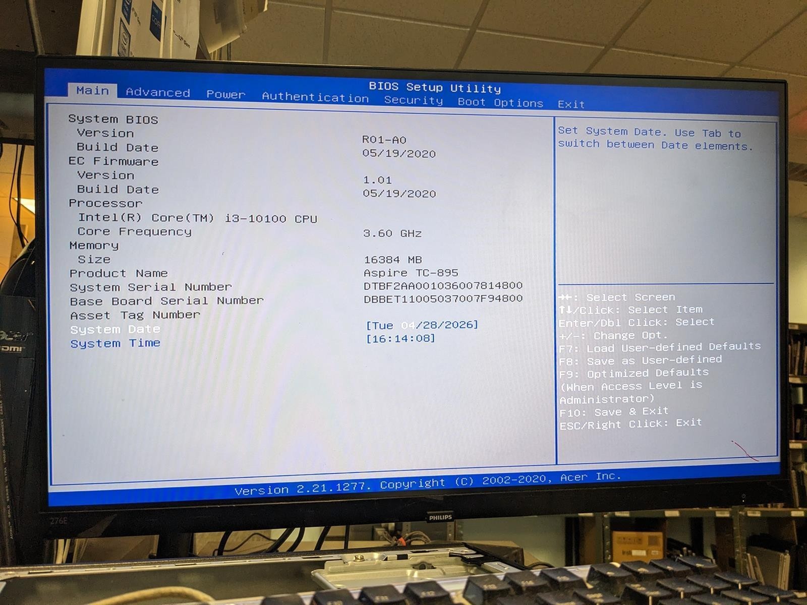 ACER ASPIRE TC-895 D17E5 I3-10100 @ 3.60GHz, 16GB RAM, NO HDD/OS