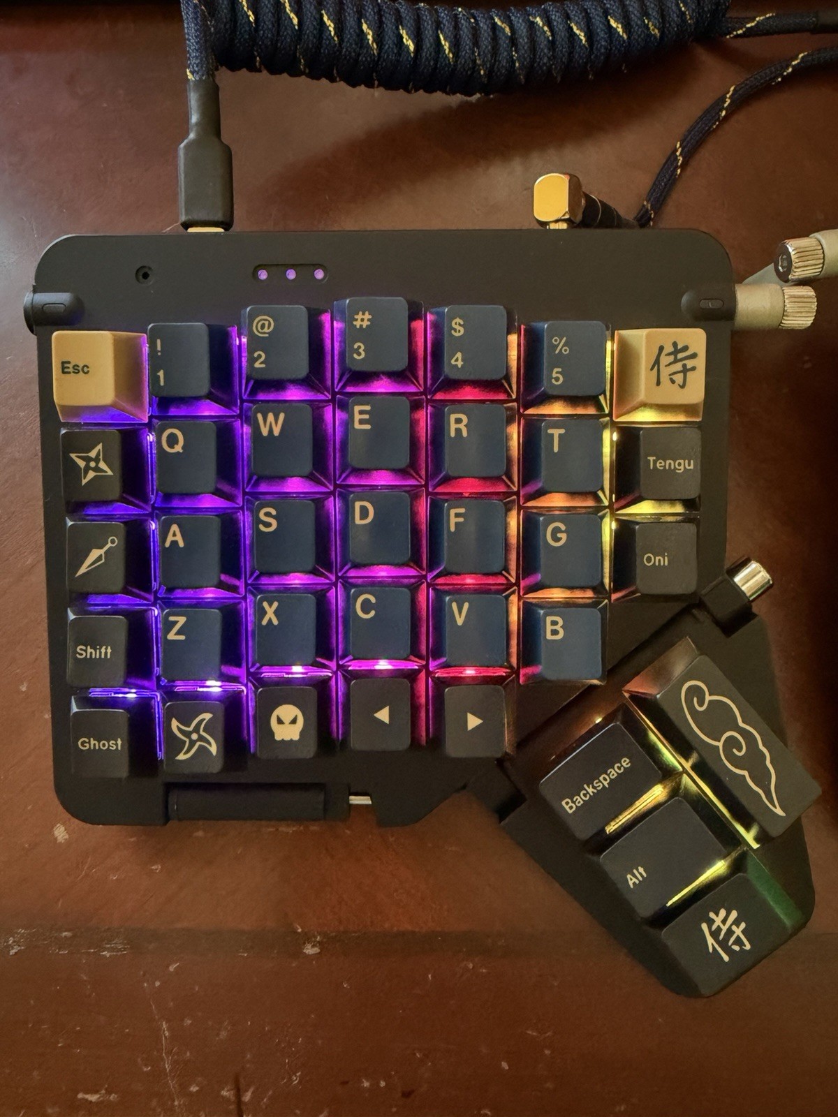 ZSA Moonlander Mark I Split Keyboard Black ,Blue Gold Keys
