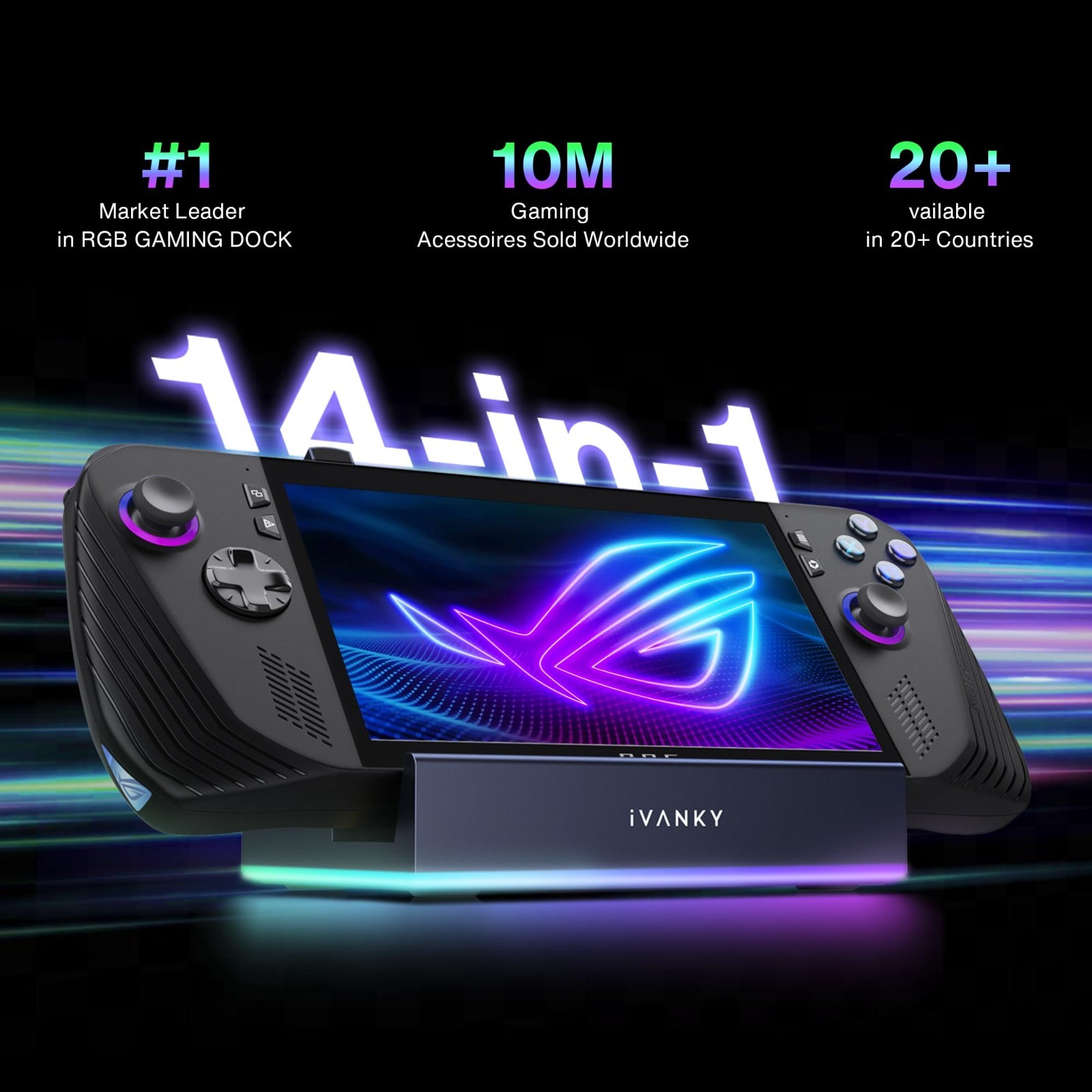 14-in-1 RGB Docking Station for Steam Deck, ROG, Xbox Ally – 4K@120Hz, USB3.2, H