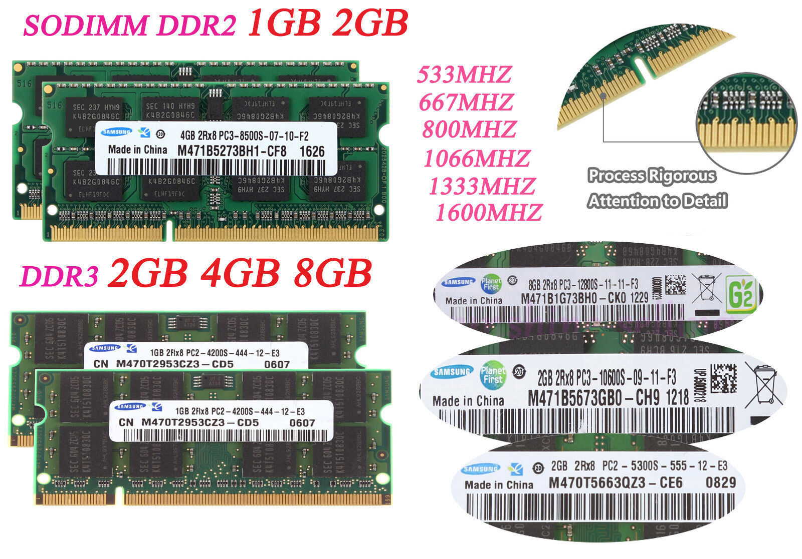 Samsung RAM 1GB/2GB/4GB/8 GB DDR2 DDR3 5300 6400 10600 12800 Laptop Memory Lot “
