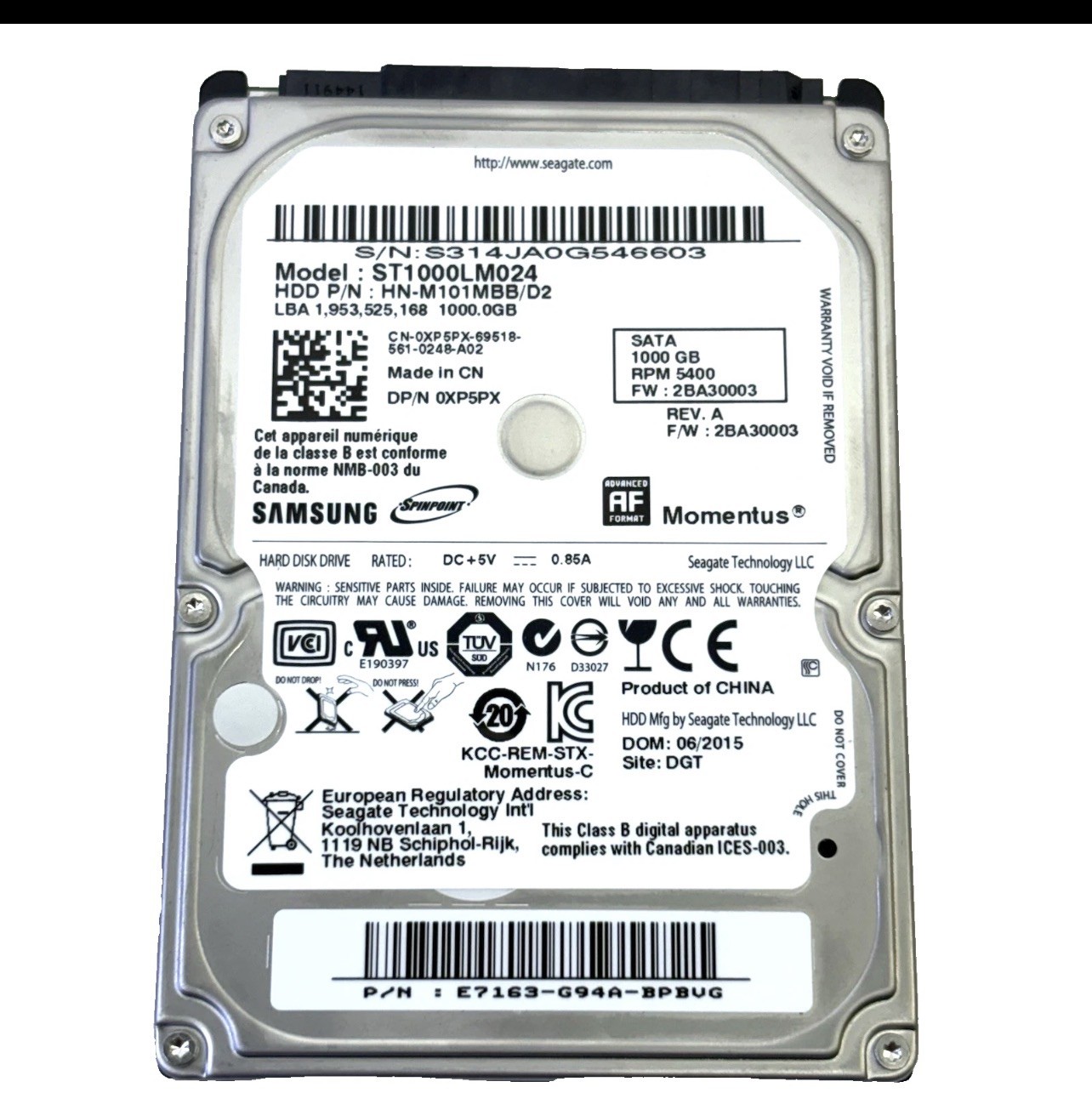 Seagate / Samsung ST1000LM024 2.5″ 1TB SATA 6Gbps HDD Hard Drive 100% Health