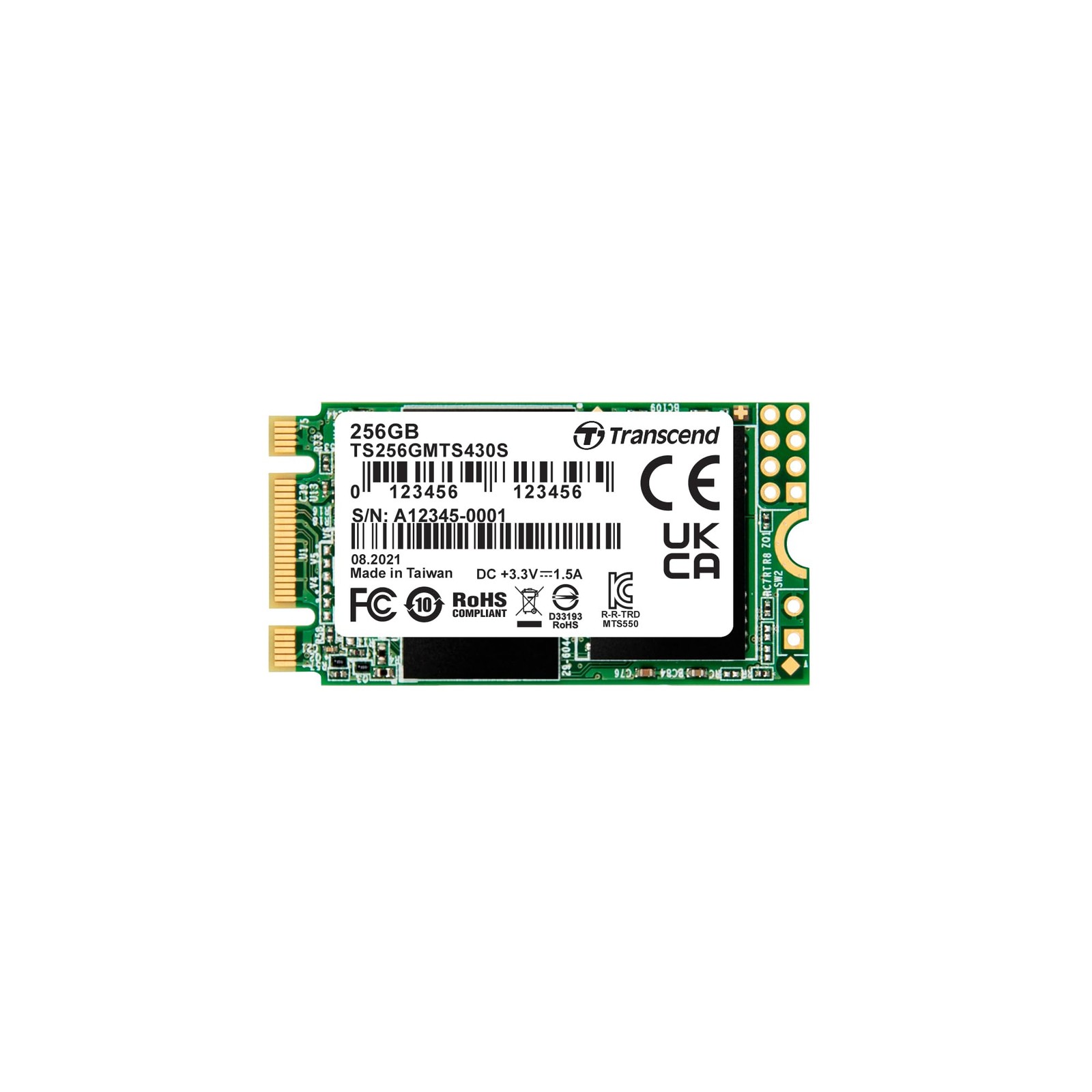 Transcend MTS430S 256GB M.2 2242 SATA III 6Gb/s SSD, Read/Write up to 530/400 MB