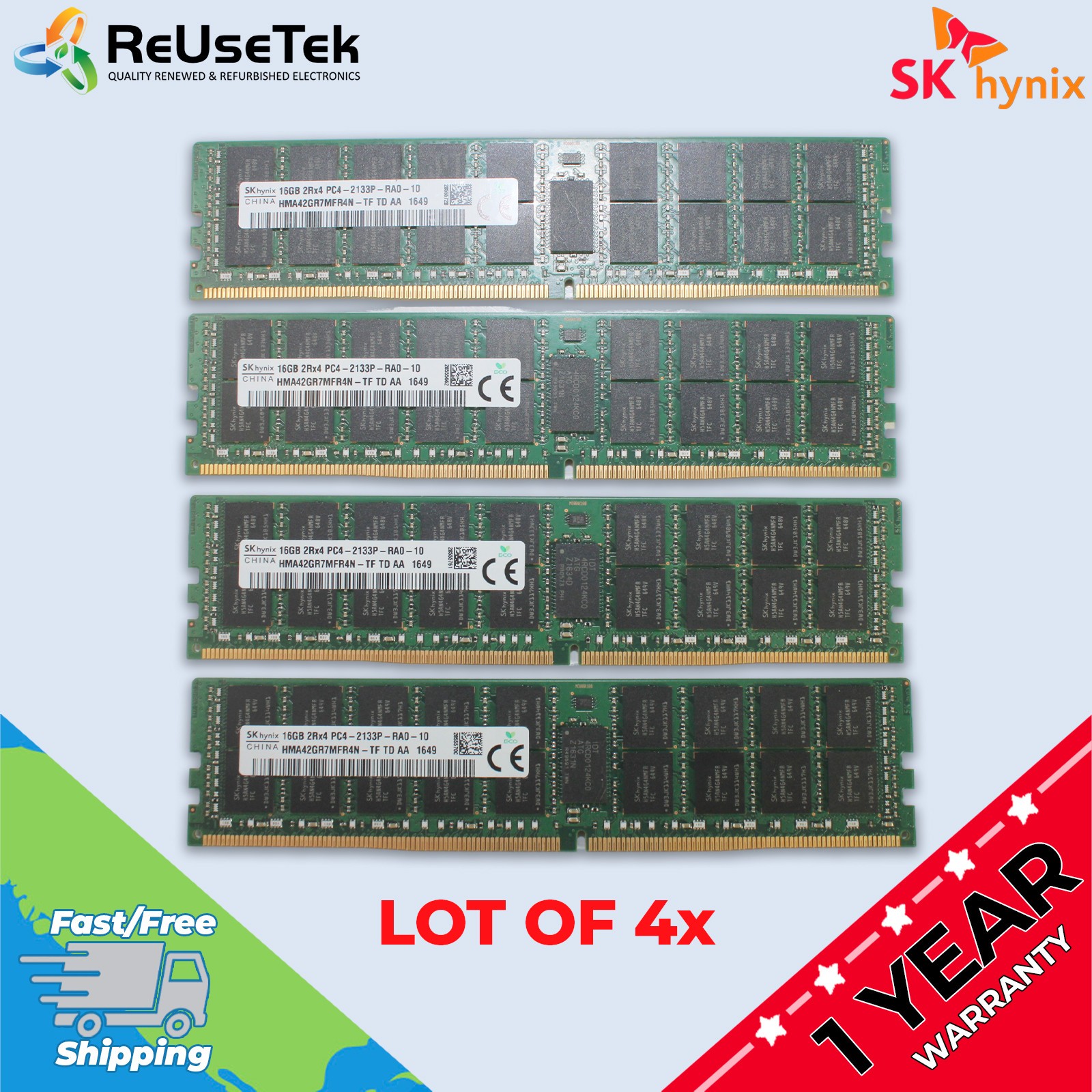 SK Hynix 64GB (4 x 16GB) PC4-17000 ECC Registered Server RAM | HMA42GR7MFR4N-TF
