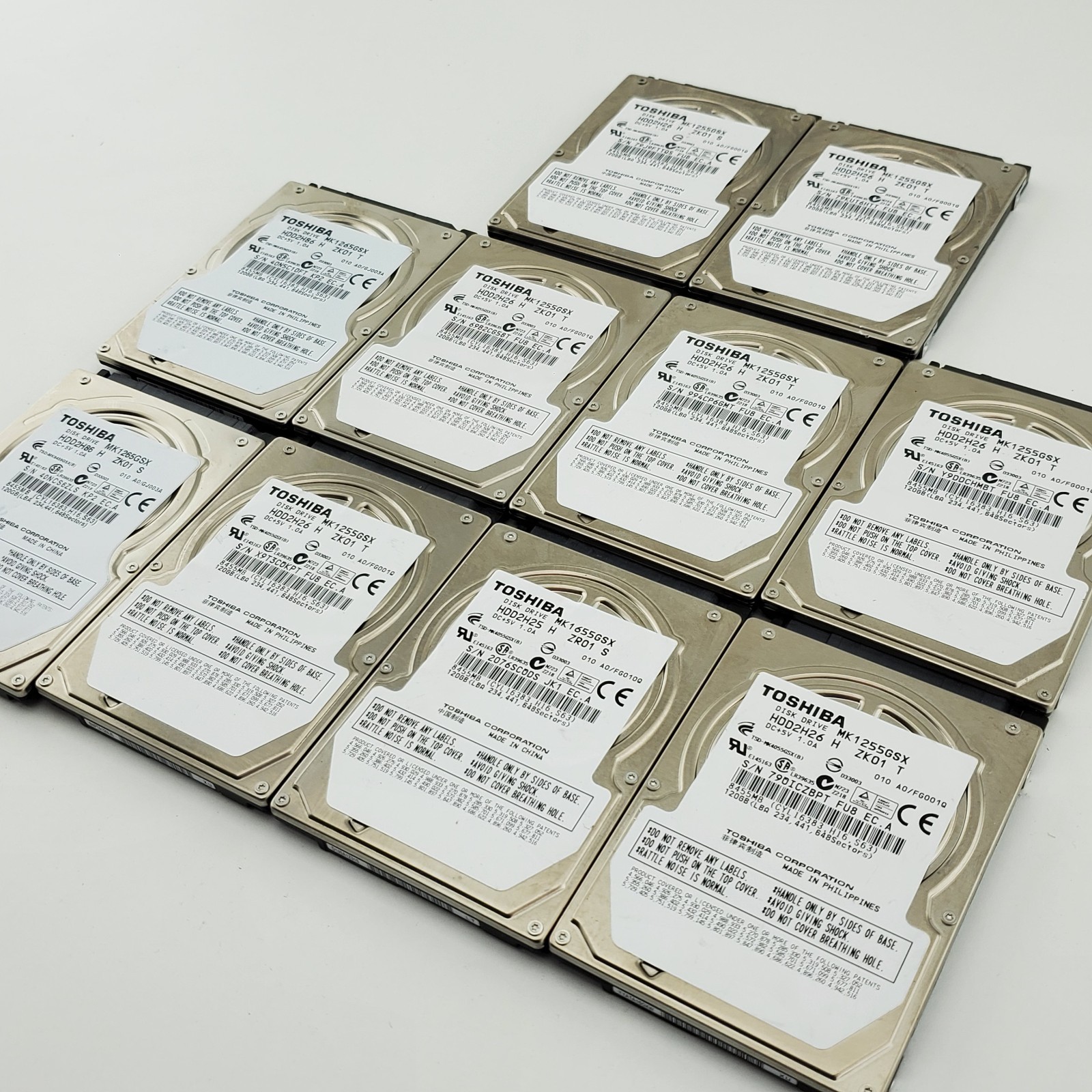 Lot of 10 Toshiba MK1265GSX 120GB 2.5 SATA Laptop Hard Drives HDD Tested Working