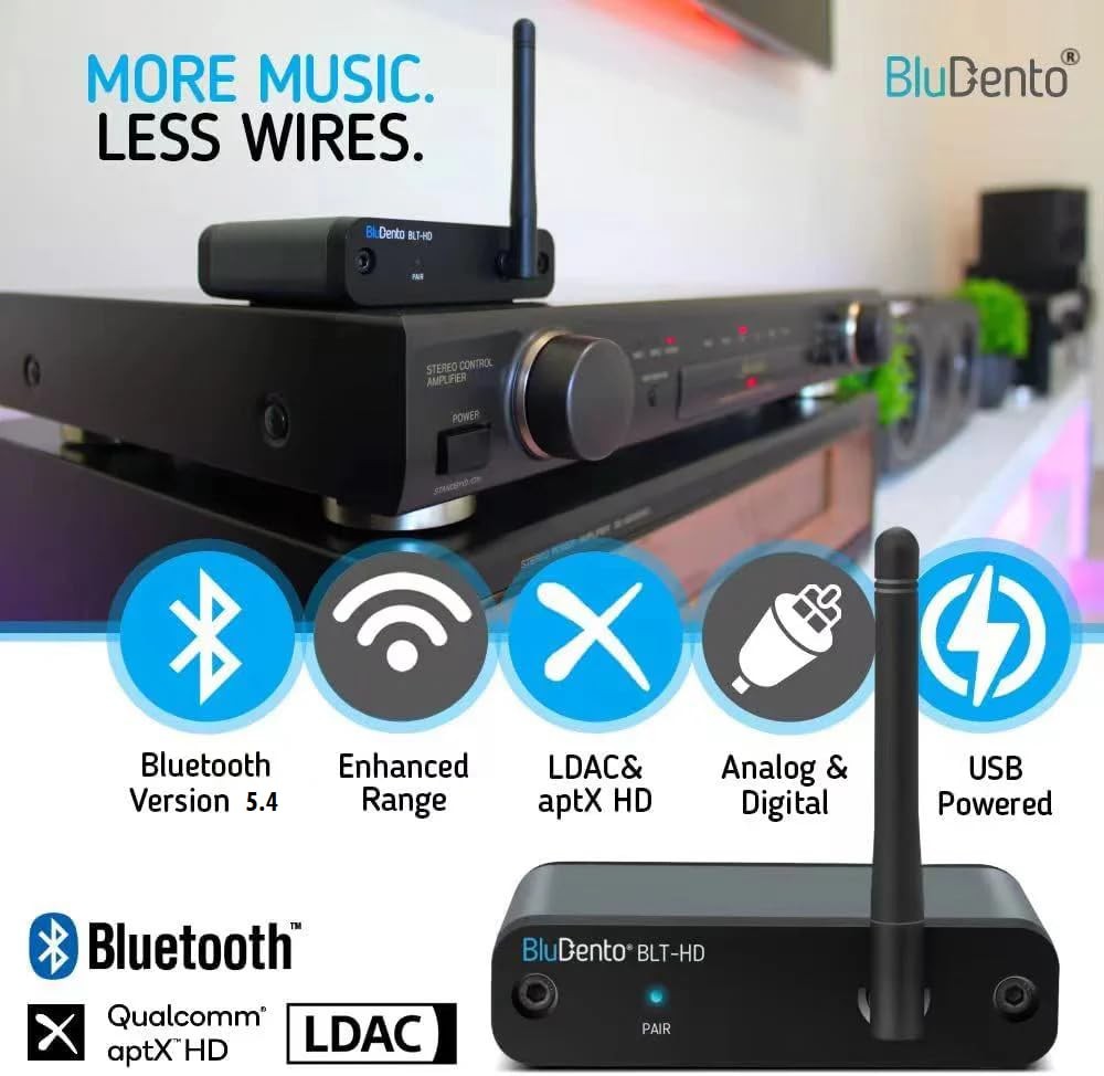 BLT-HD LDAC/aptX HD Bluetooth 5.4 Hi-Fi Receiver with TI DAC, Long-Range, RCA…