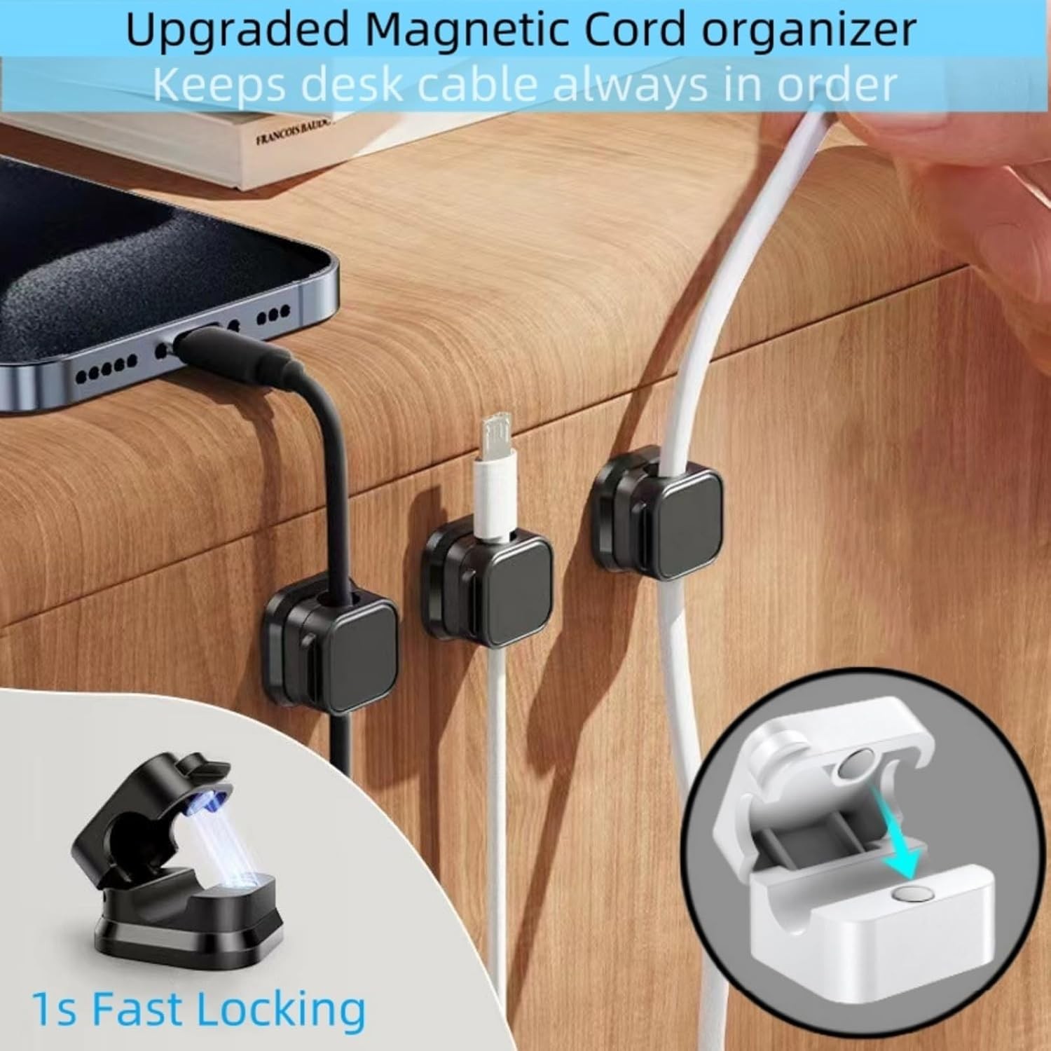 NEW Magnetic Cable Clips & Cord Holder, Under Desk Cable Management Lot