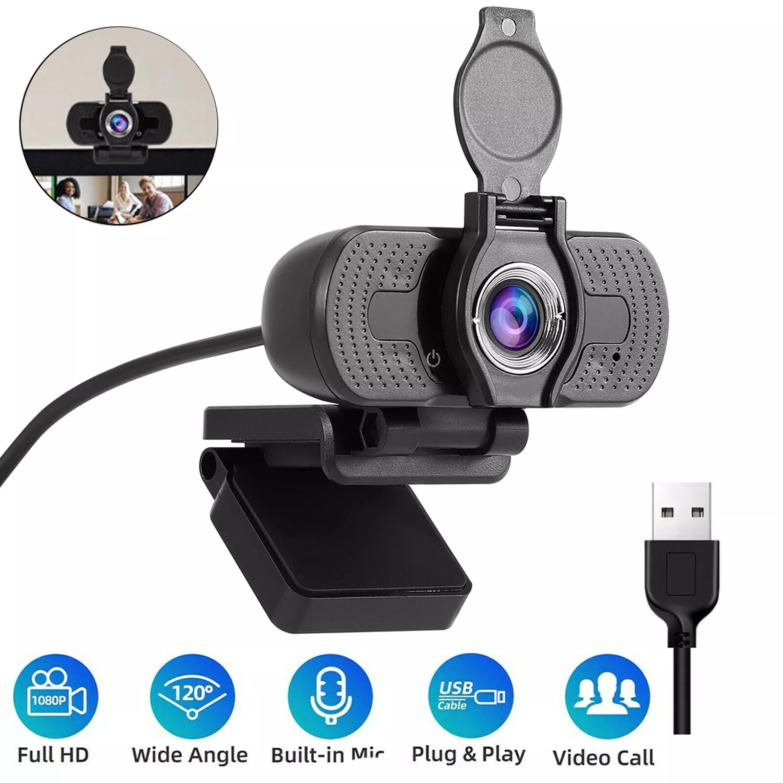 1080P Full HD USB Webcam for PC Laptop Web Camera with Microphone/FHD