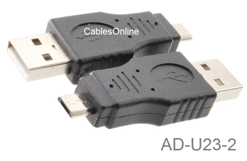 2-Pack USB 2.0 A-Type Male to Micro-B Male Adapter, CablesOnline AD-U23-2