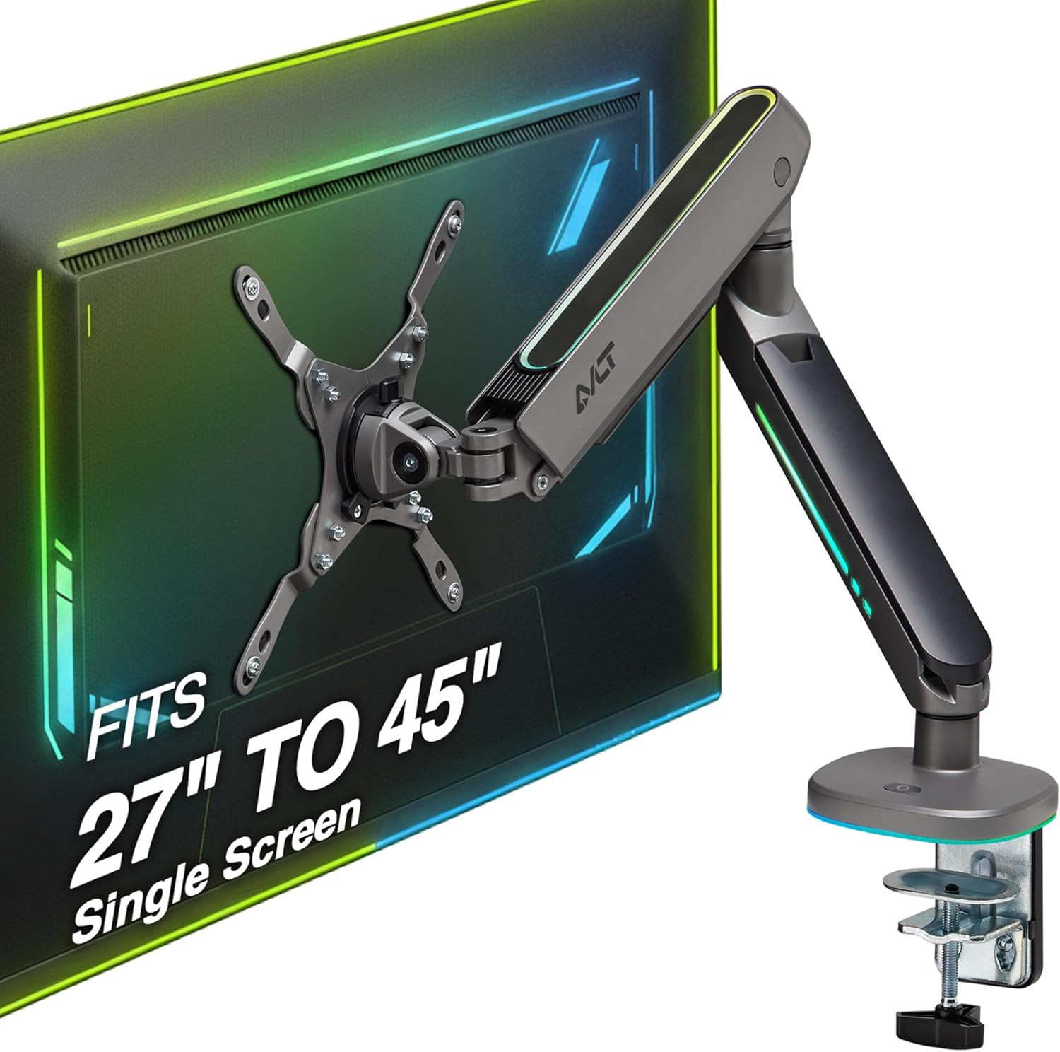 RGB Gaming Monitor Arm Desk Mount with 20 Lighting Modes – Adjustable Stand