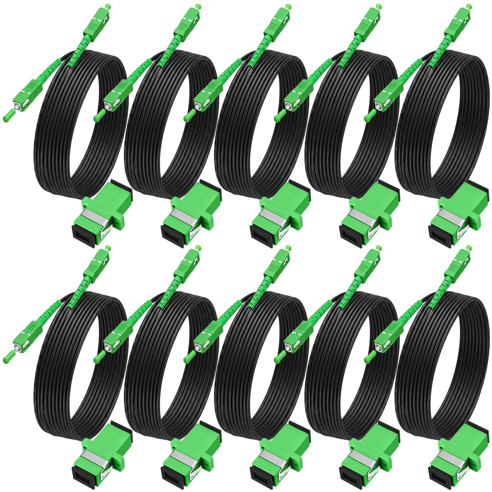 10 PCS 10FT 3M Sc/APC Fiber Optic Internet Cable Jumper 9/125um Black