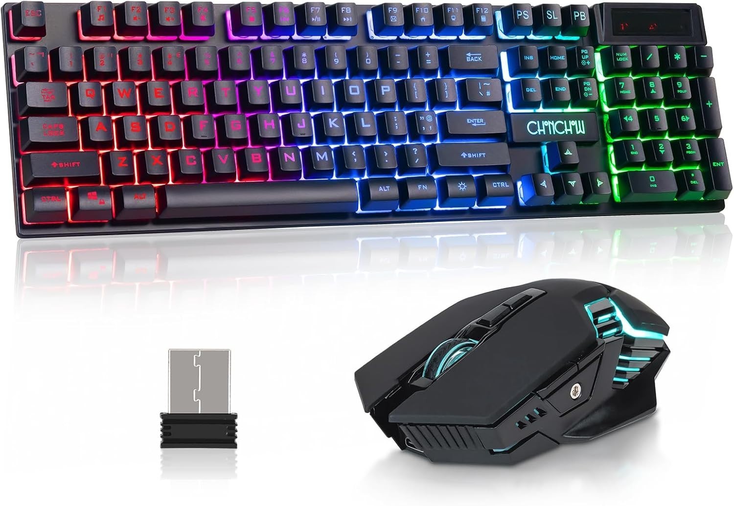 CHONCHOW USB Wireless Gaming Keyboard and Mouse Combo, LED Backlit Ergonomic …