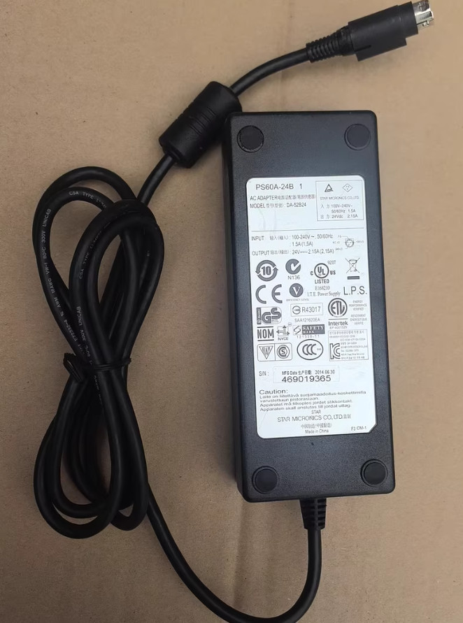 PS60A-24B 1 3-pin 24V 2.15A Printer Power Supply Adapter Charger With Plug