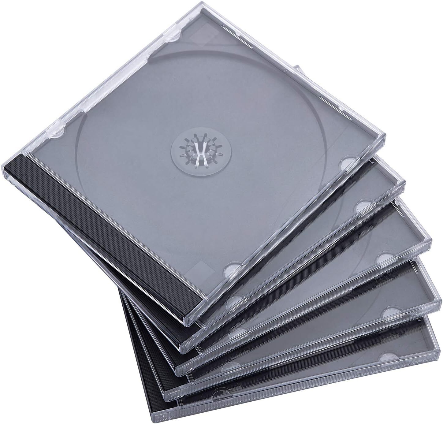 10.4 mm Standard Single Clear CD Jewel Case with Assembled Black Tray, 5 Pack