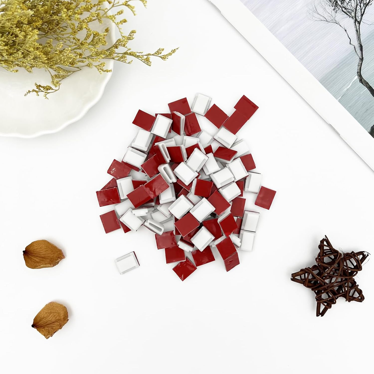 White Adhesive Ethernet Cable Clips – Flat & round Cord Holders for Wall, Desk