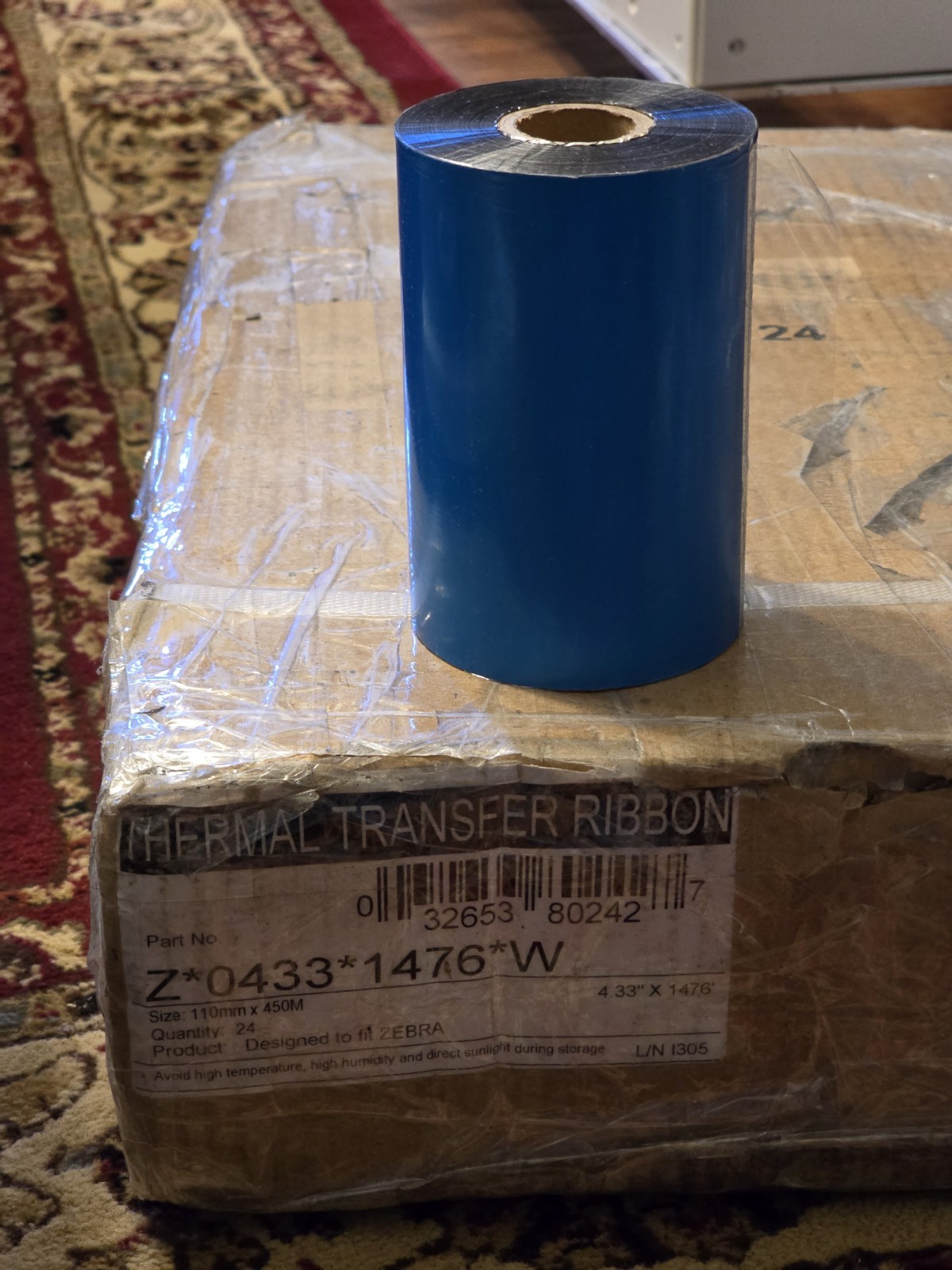 24 pk Thermal Transfer Ribbon for Zebra Printer 110mm x 450M 4.33″ x 1476′ Rolls