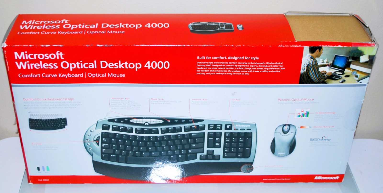 NOS Microsoft Wireless Optical Desktop 4000 Keyboard Mouse Combo