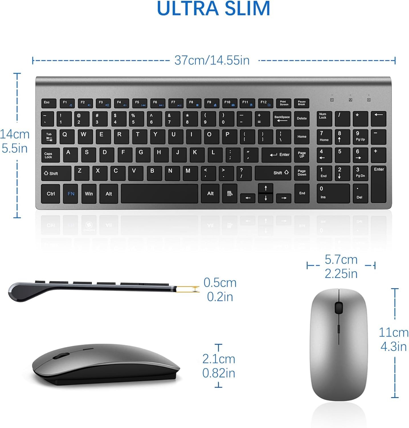 Wireless Keyboard and Mouse Ultra Slim Combo, TopMate 2.4G Silent Compact USB 24