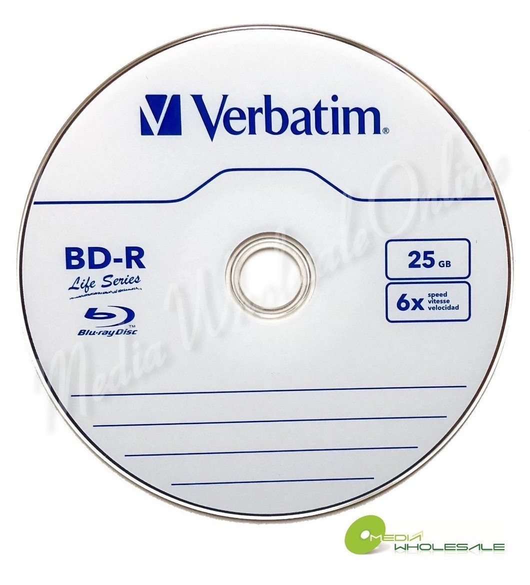 5 VERBATIM 6X Blu-Ray BD-R 25GB Branded Logo in White Paper Sleeves