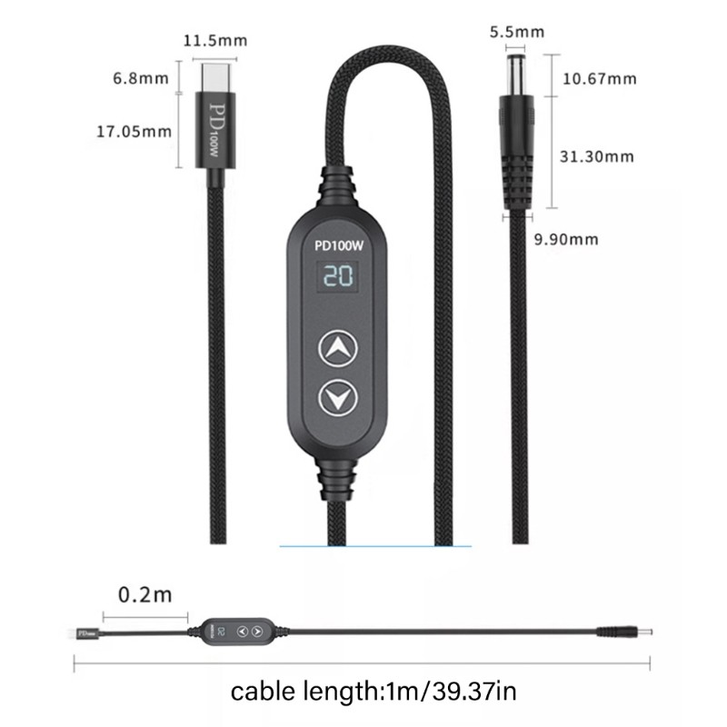 USB C DC5.5mm Power Supply 100W With 5V/12V/15V/19V/20V Multiple Output 120cm