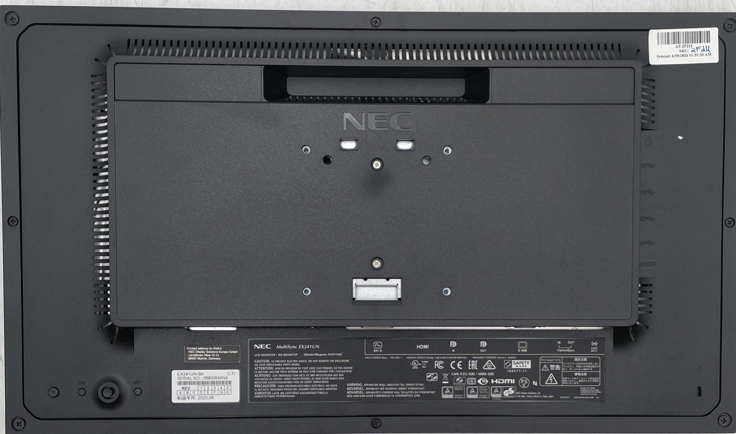 NEC EX241UN-BK 24″ Full Hd Widescreen 1920 x 1080 6 ms Monitor No Stand
