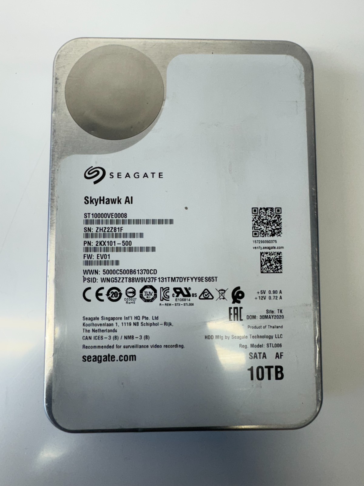 SEAGATE SkyHawk AI ST10000VE0008 10TB 7200RPM 3.5″ SATA HDD Health: GOOD