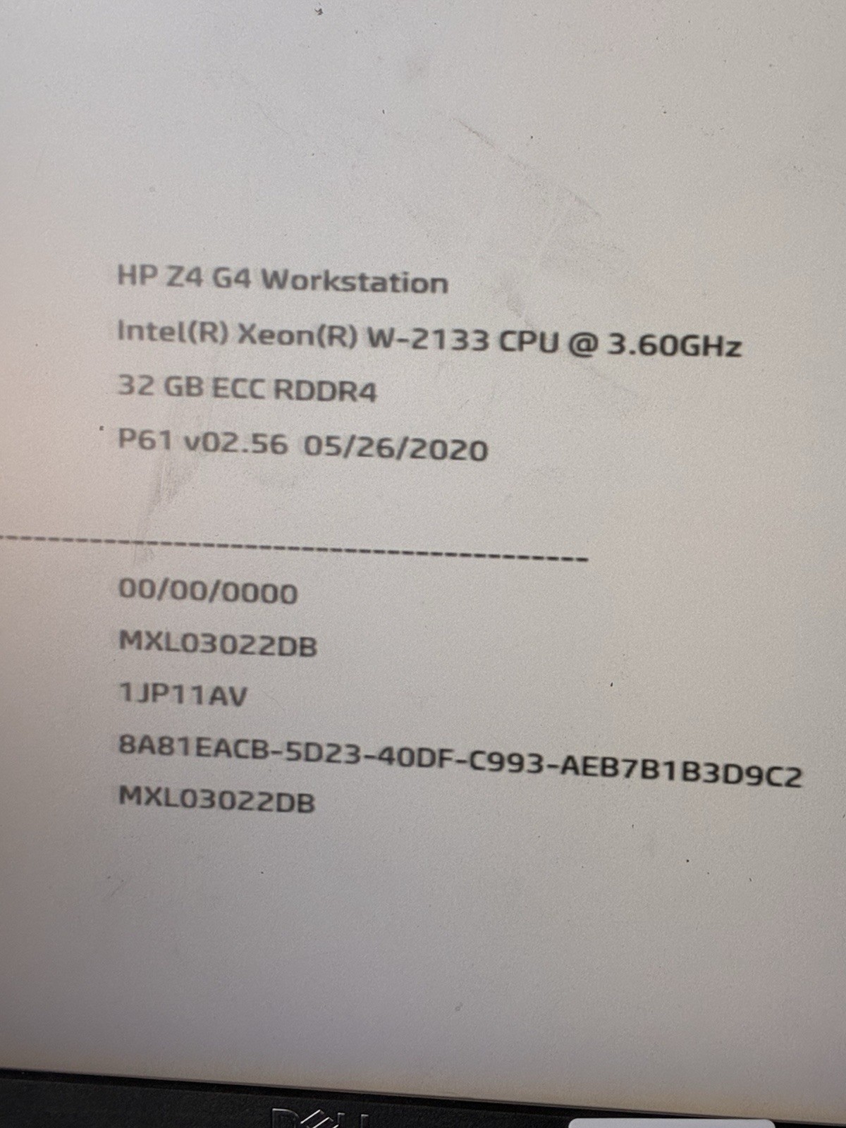 HP Z4 G4 Workstation, Intel Xeon W-2133 32GB RAM No GPU No SSD No Memory Fan