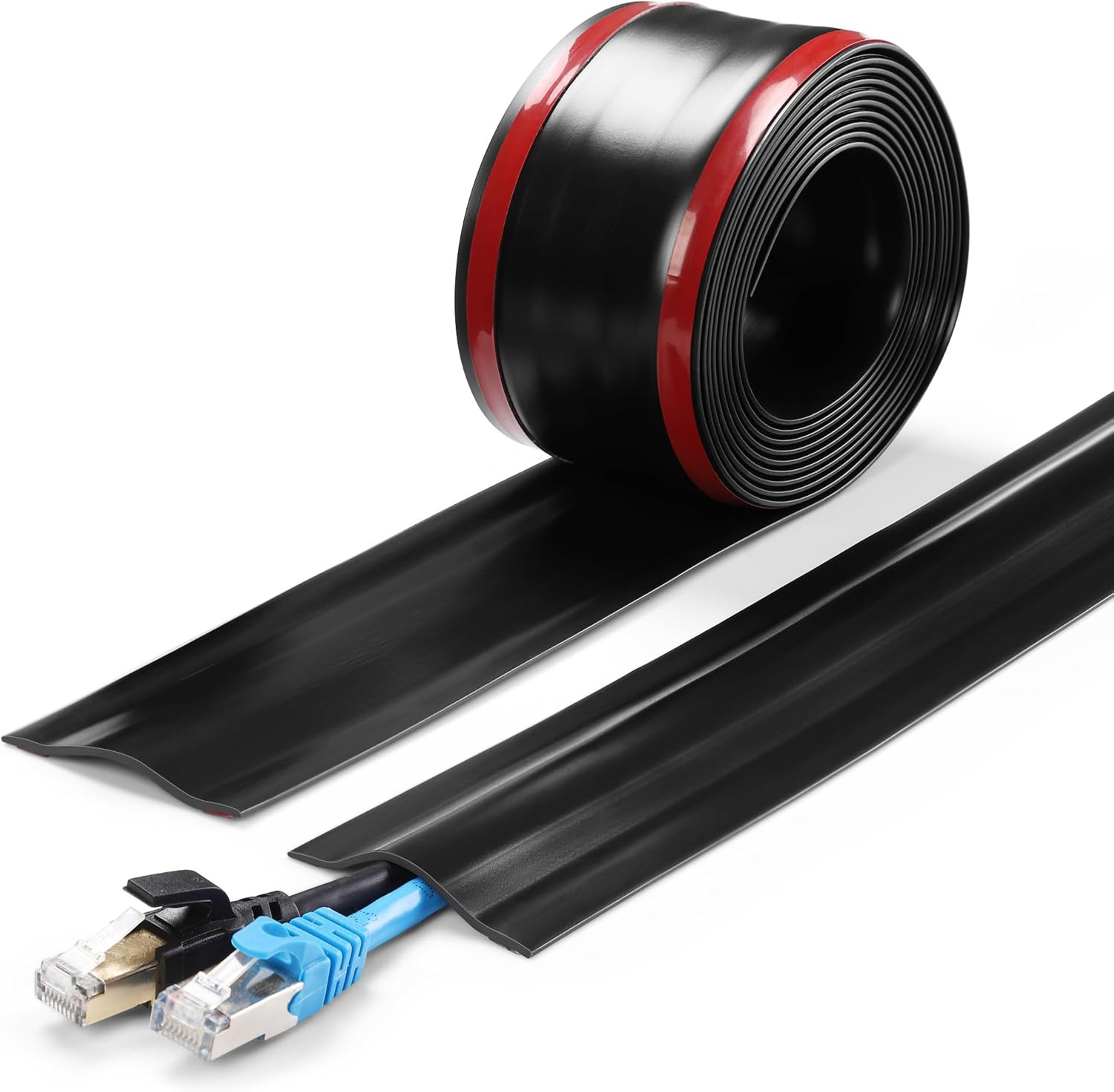 6Ft Cord Cover for Wires on Floors or Walls, 2.2In Wide, Black | Soft PVC Self-A
