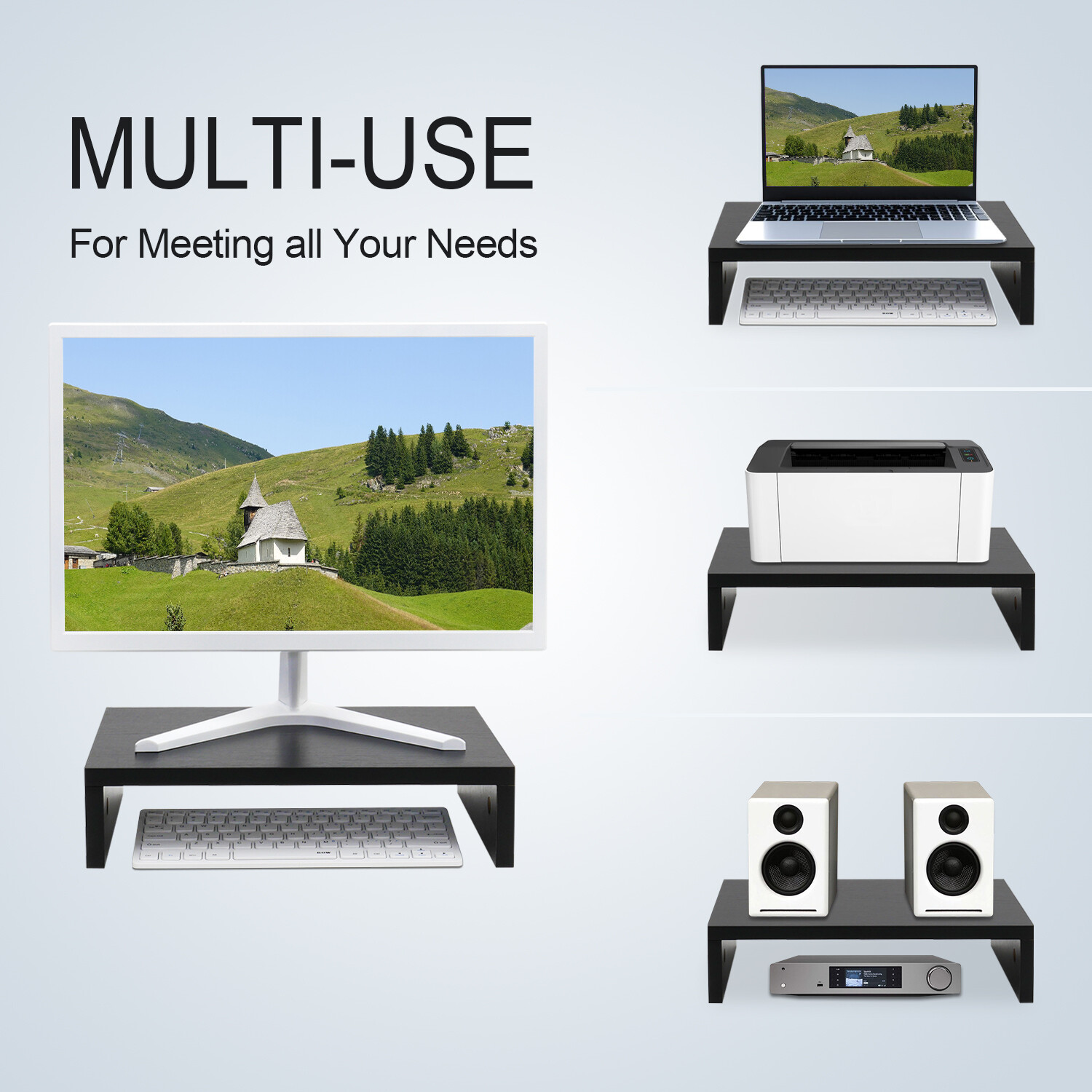 Monitor Stand Riser, Wood Monitor Stand for Desk TV/Screen Computer Stand Black